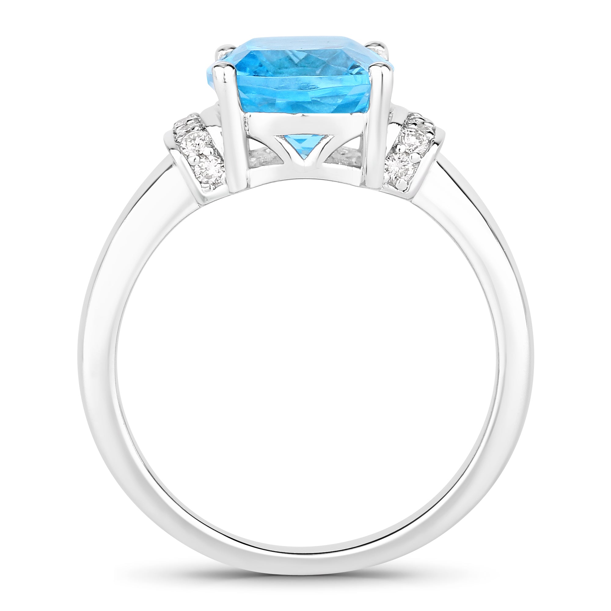 Natural Swiss Blue Topaz and Diamond Cushion Cut Ring