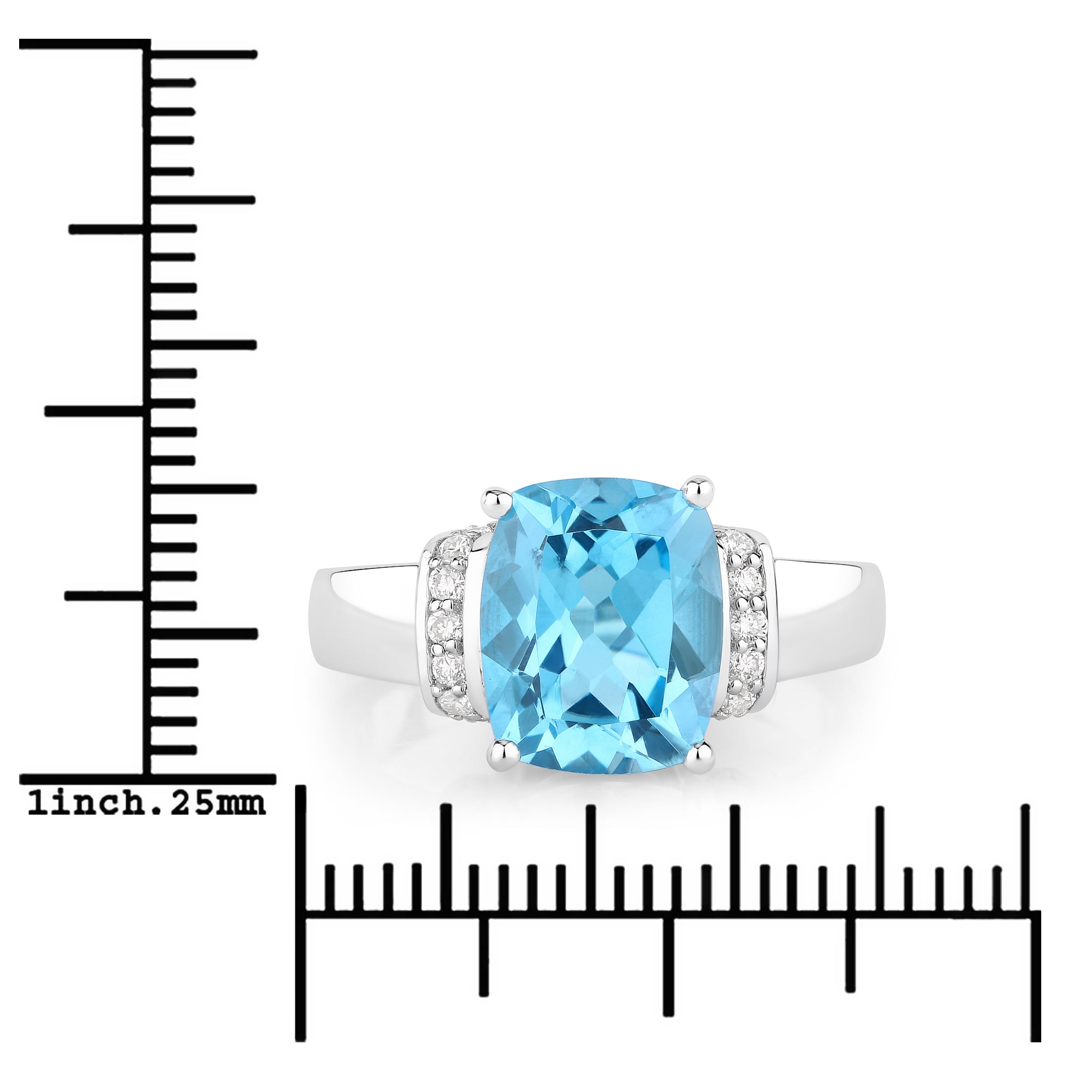 Natural Swiss Blue Topaz and Diamond Cushion Cut Ring