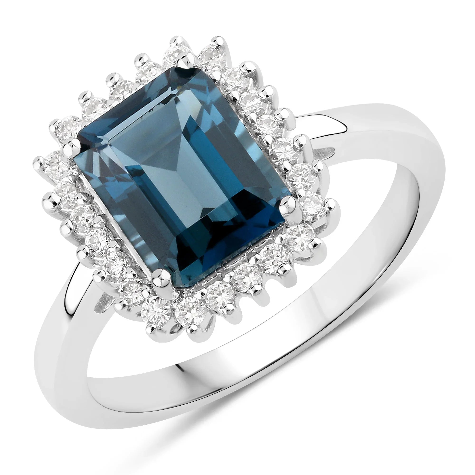 Natural London Blue Topaz and Diamond Halo Ring