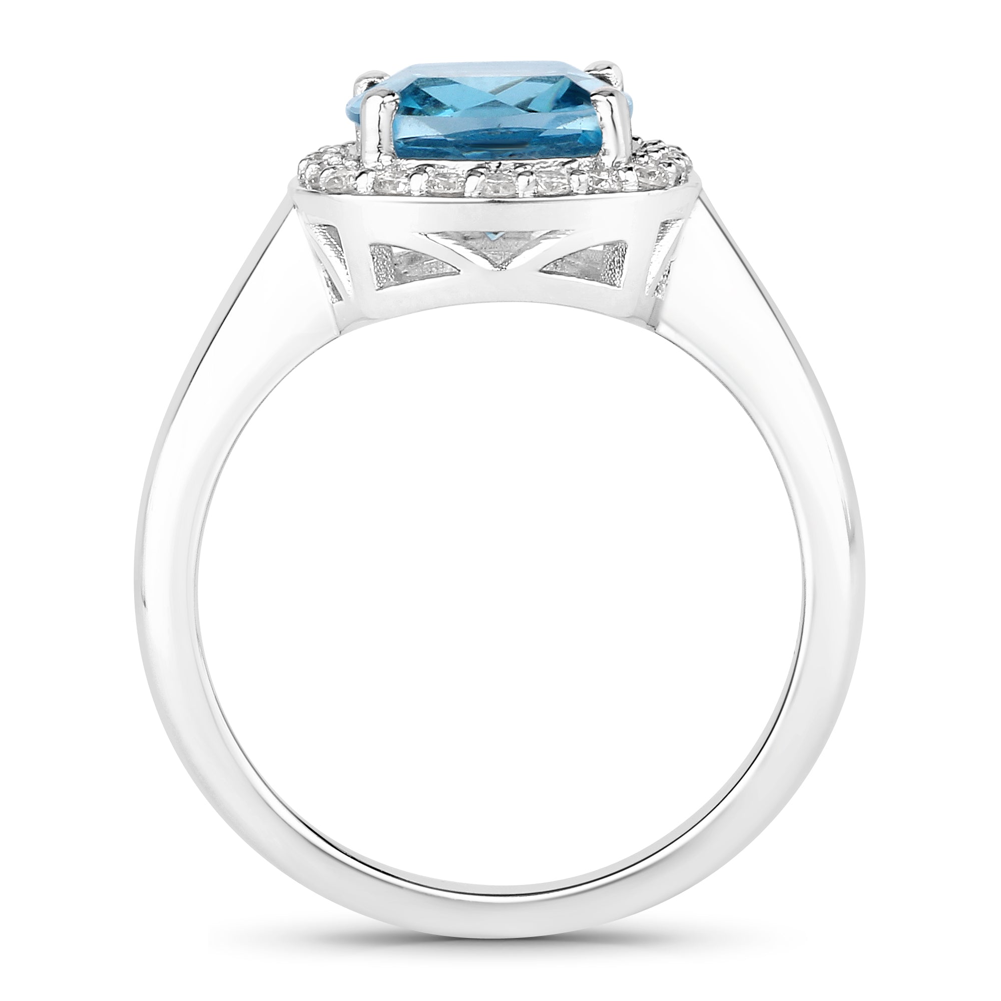Natural London Blue Topaz and Diamond Cushion Cut Ring