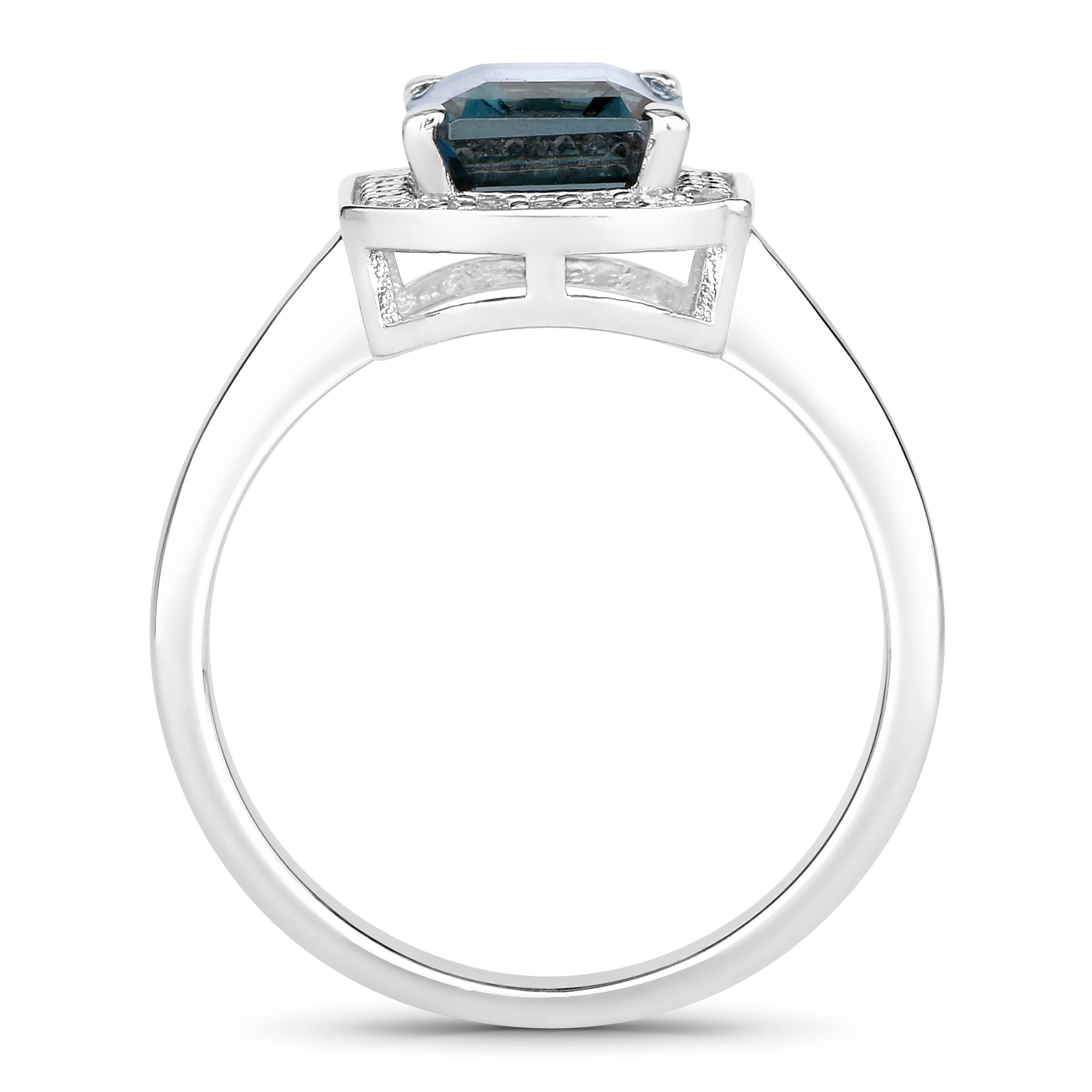 Natural London Blue Topaz and Lab Diamond Halo Ring