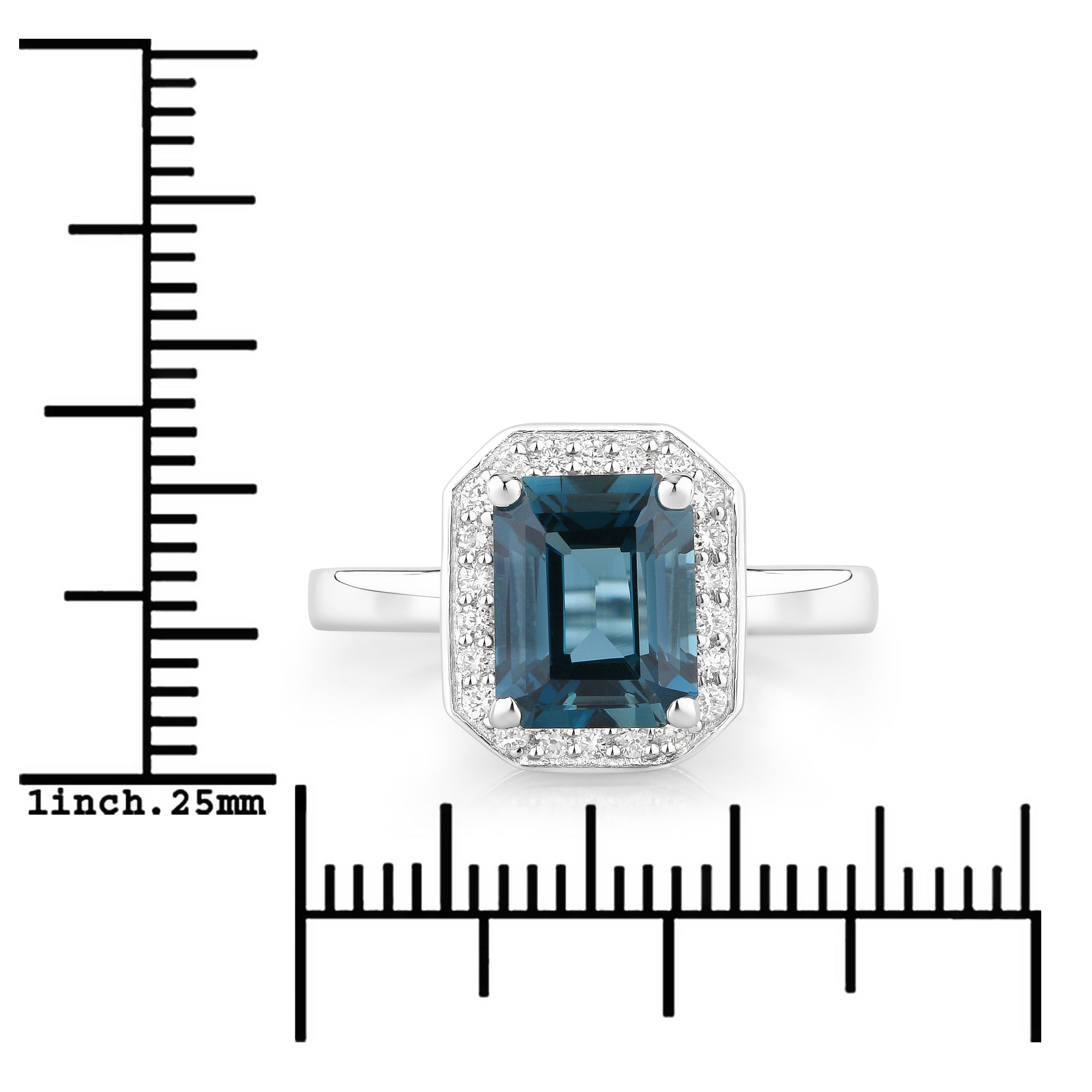Natural London Blue Topaz and Lab Diamond Halo Ring