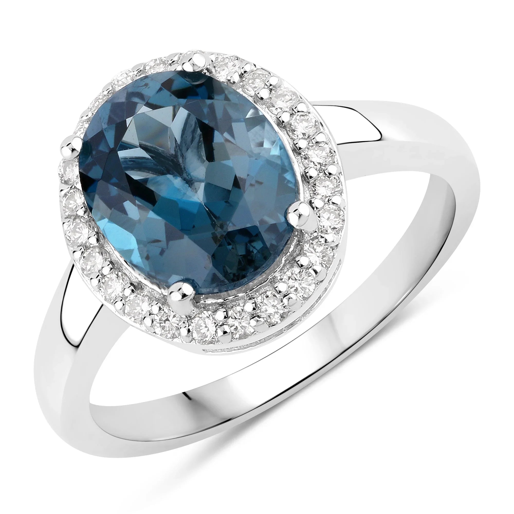 Natural London Blue Topaz Lab Diamond Ring