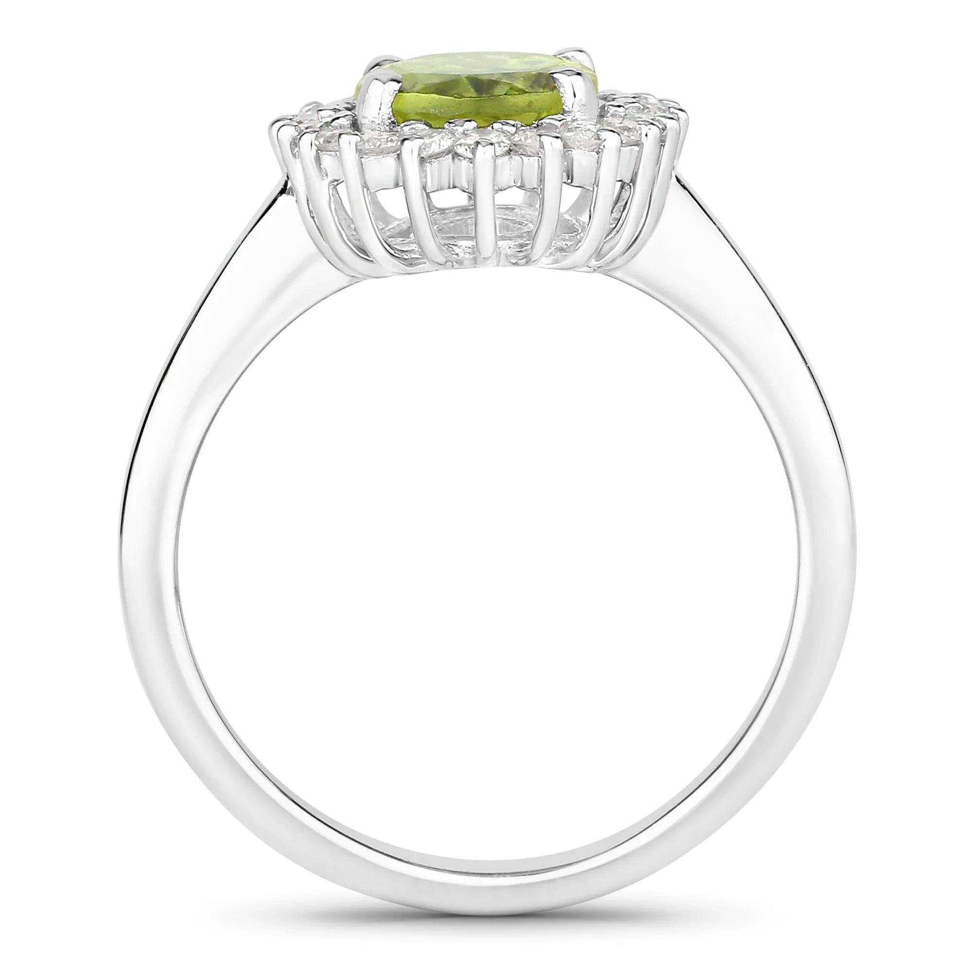 Natural Peridot and Lab Diamond Halo Ring