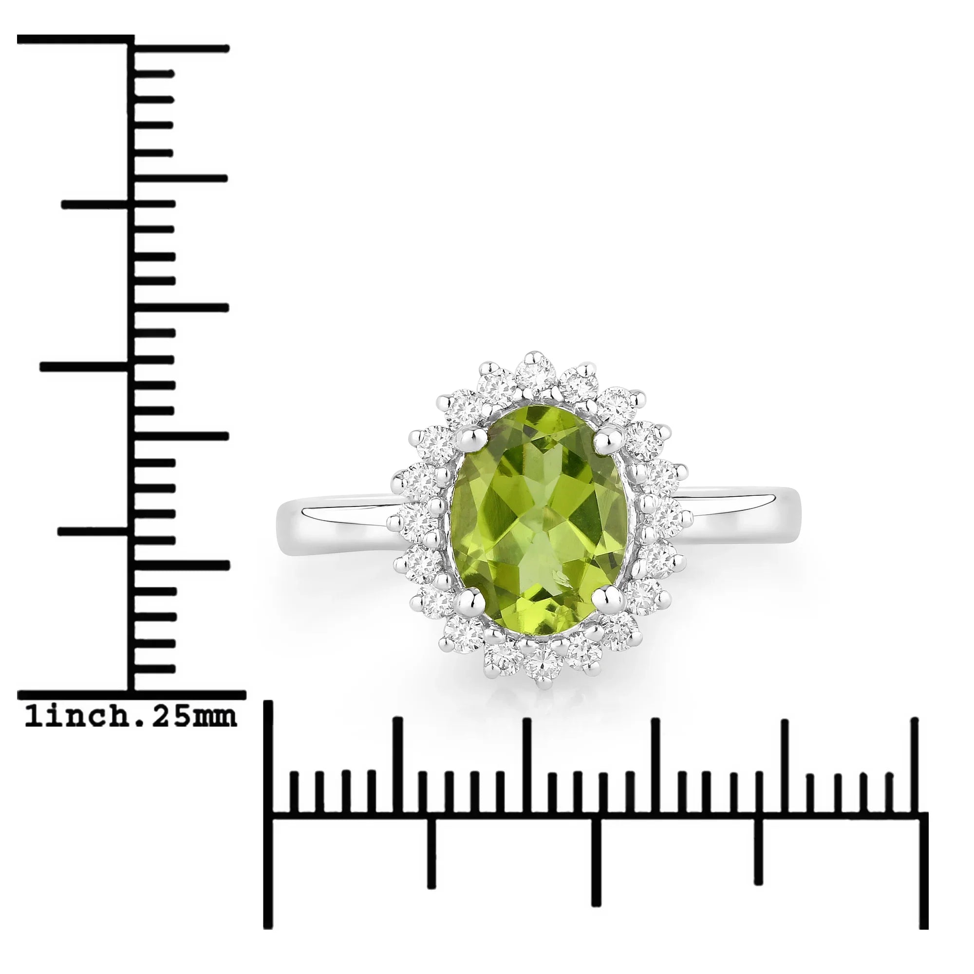 Natural Peridot and Lab Diamond Halo Ring