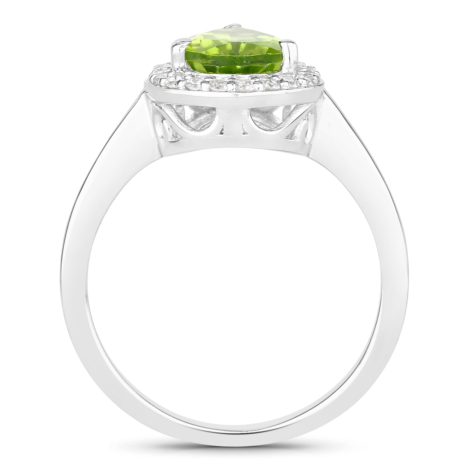 Natural Peridot and Lab Diamond Teardrop Ring
