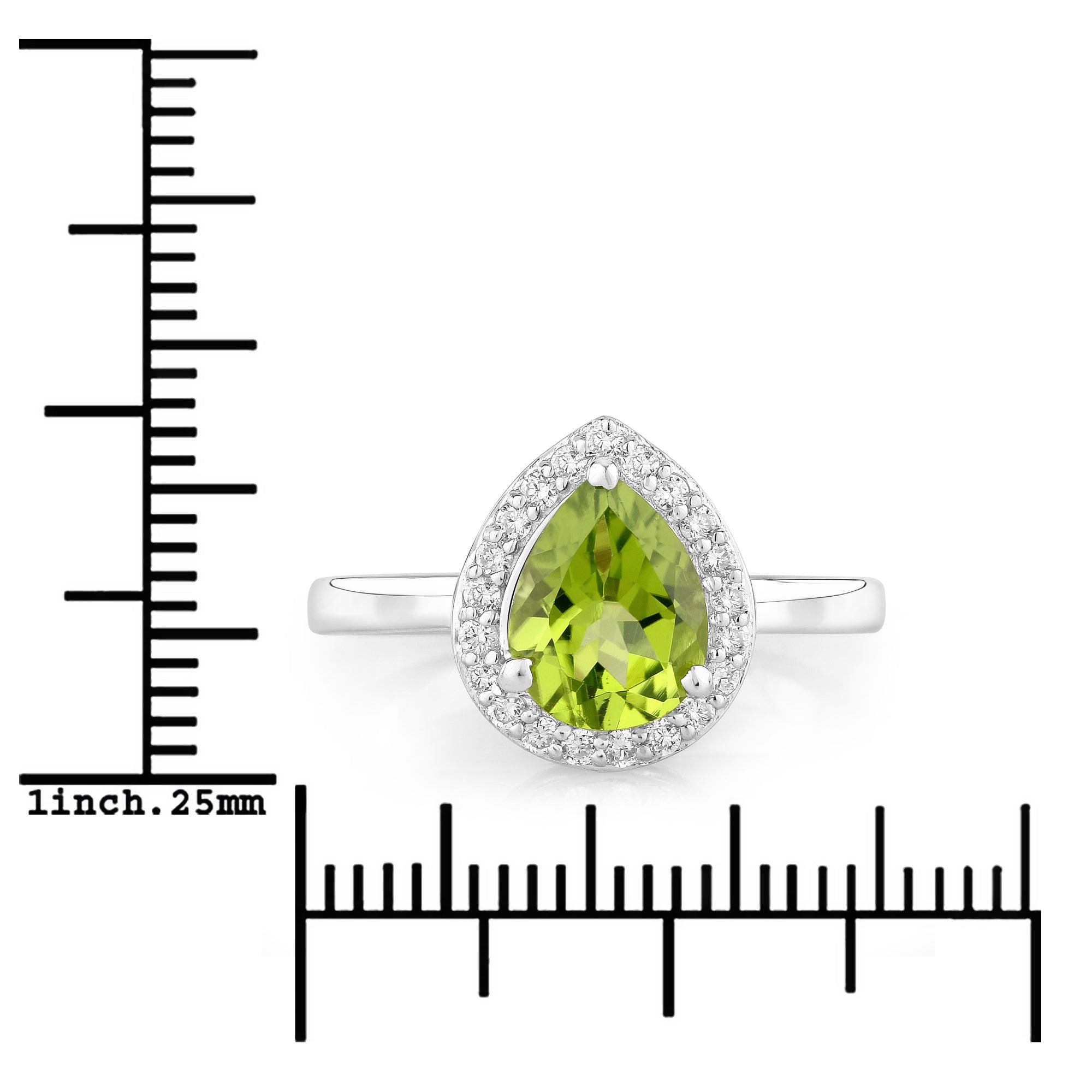 Natural Peridot and Lab Diamond Teardrop Ring