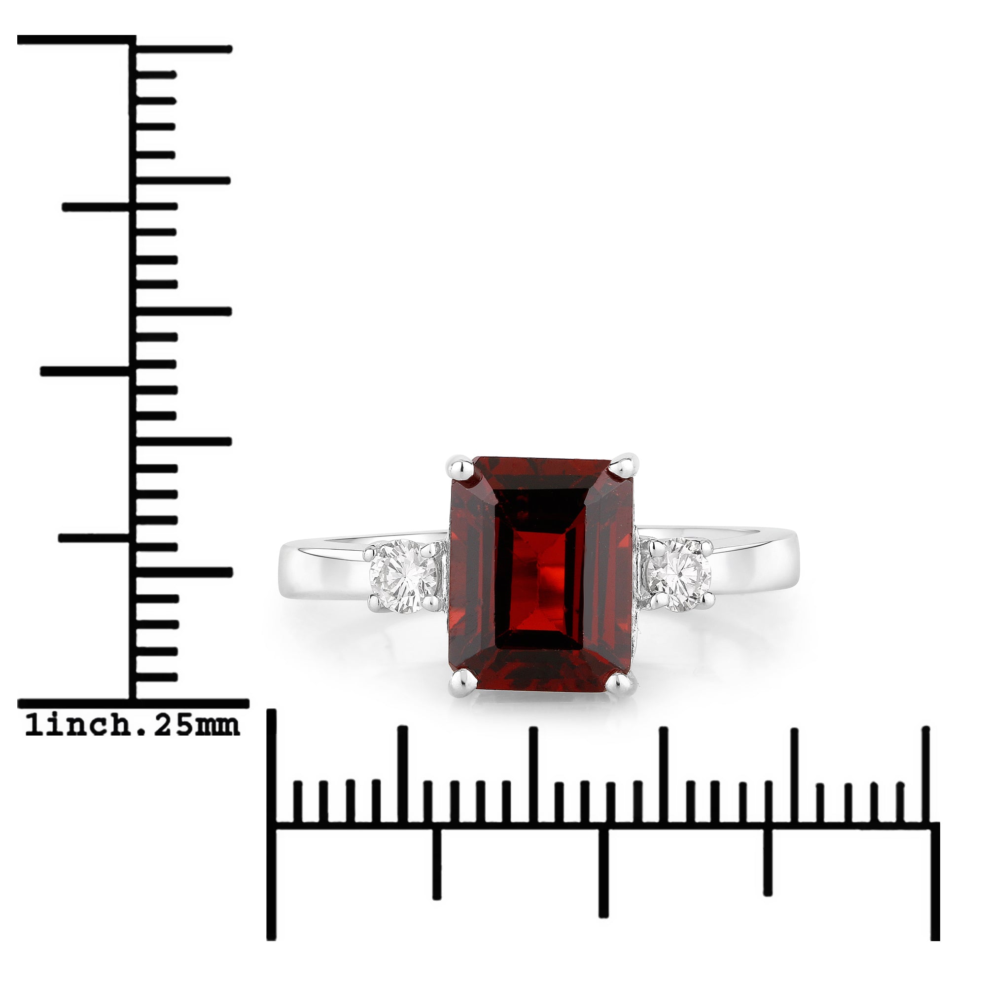 Natural Garnet Lab Diamond Three Stone Ring