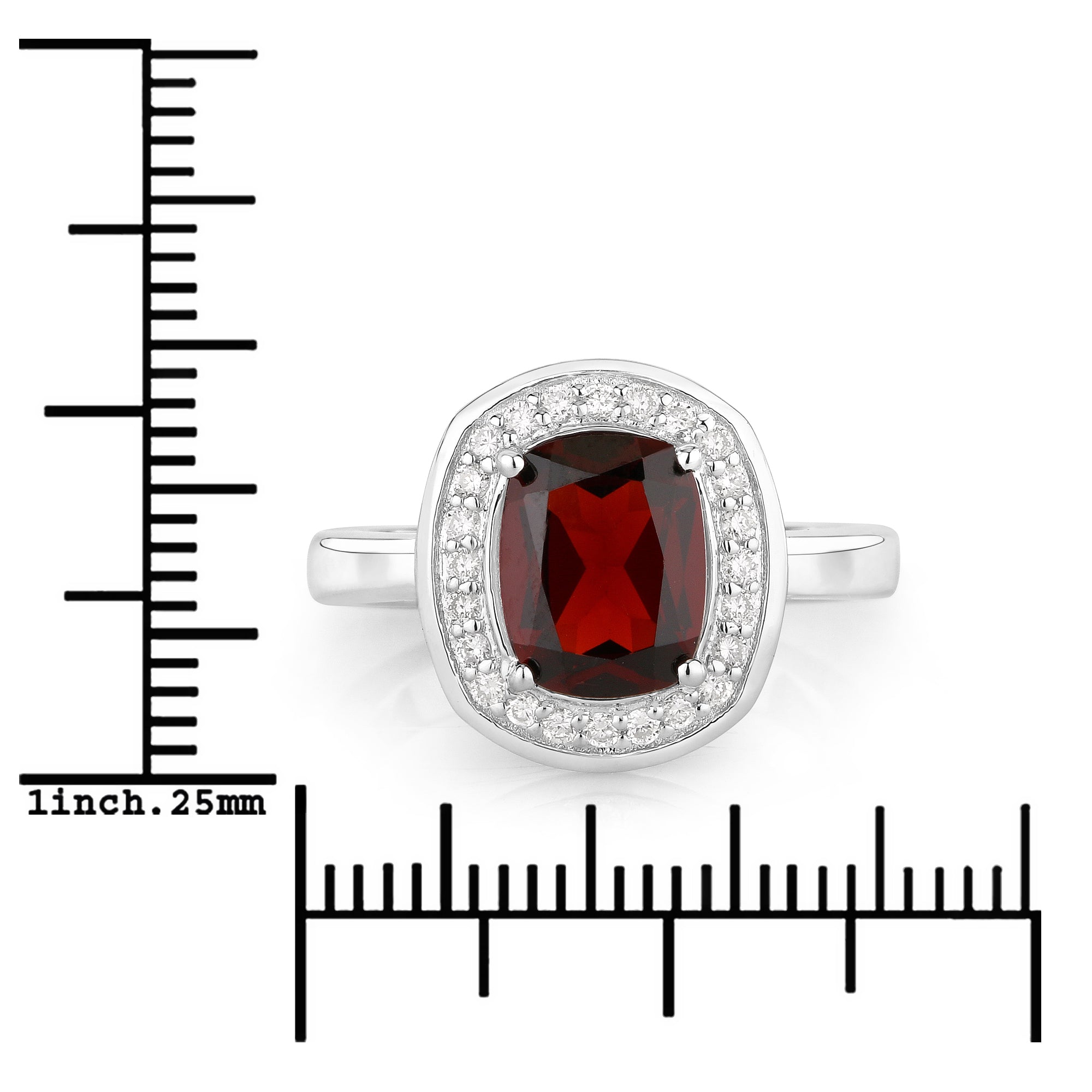 Natural Garnet Lab Diamond Cushion Cut Ring
