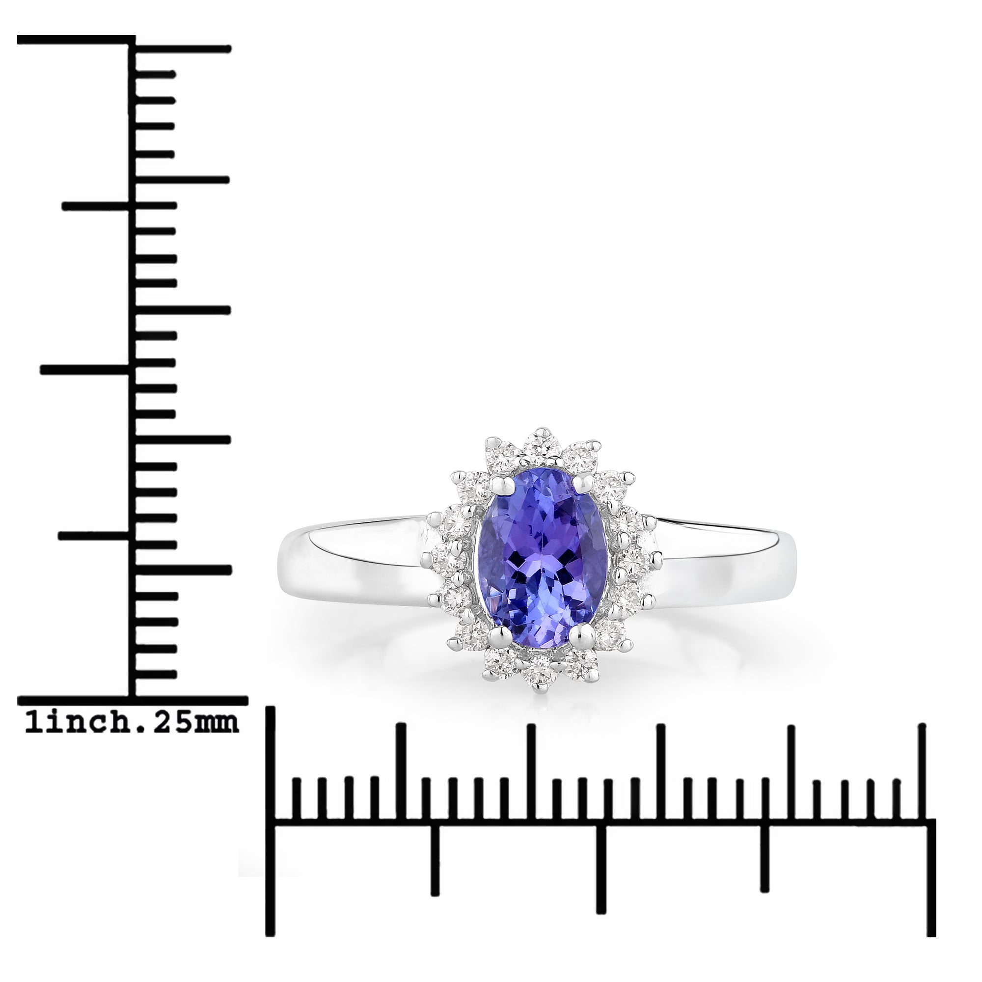 Natural Tanzanite and Lab Diamond Halo Ring