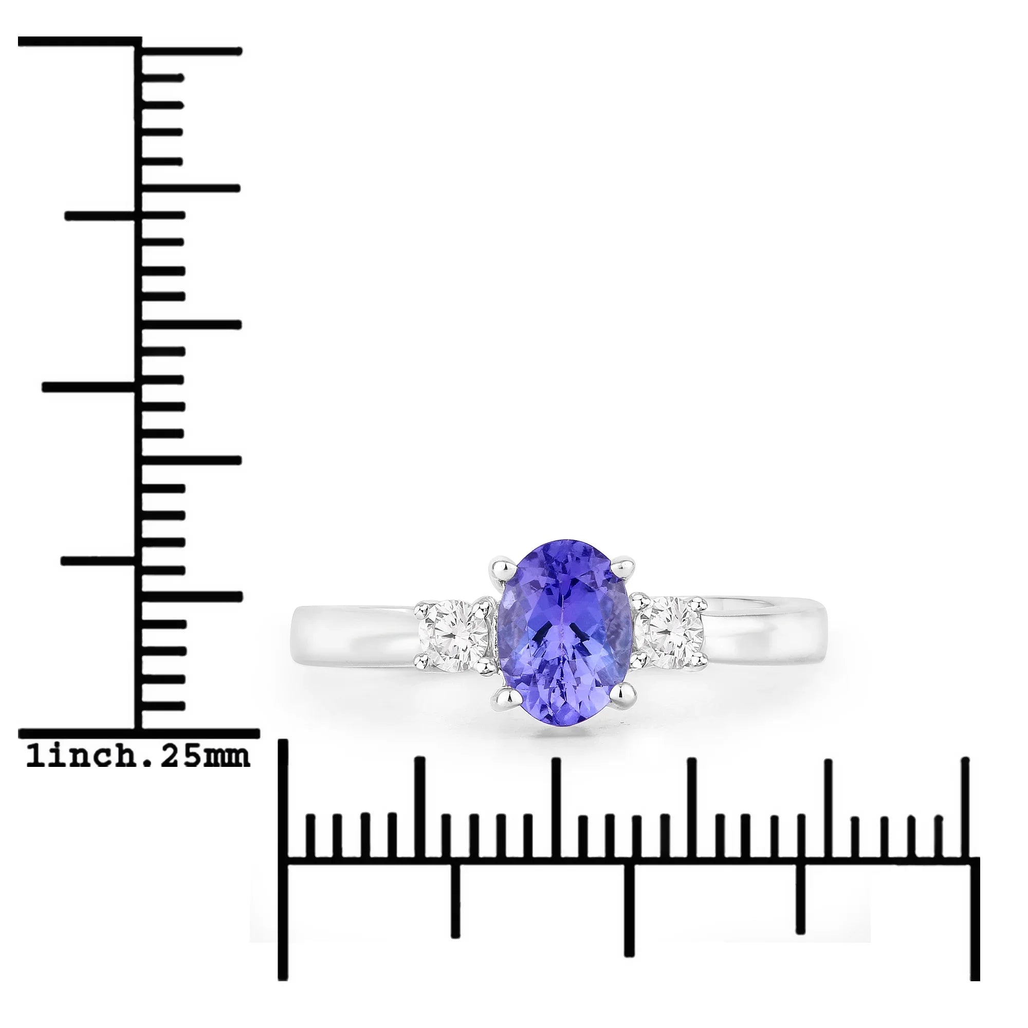 Natural Tanzanite Lab Diamond Three Stone Ring