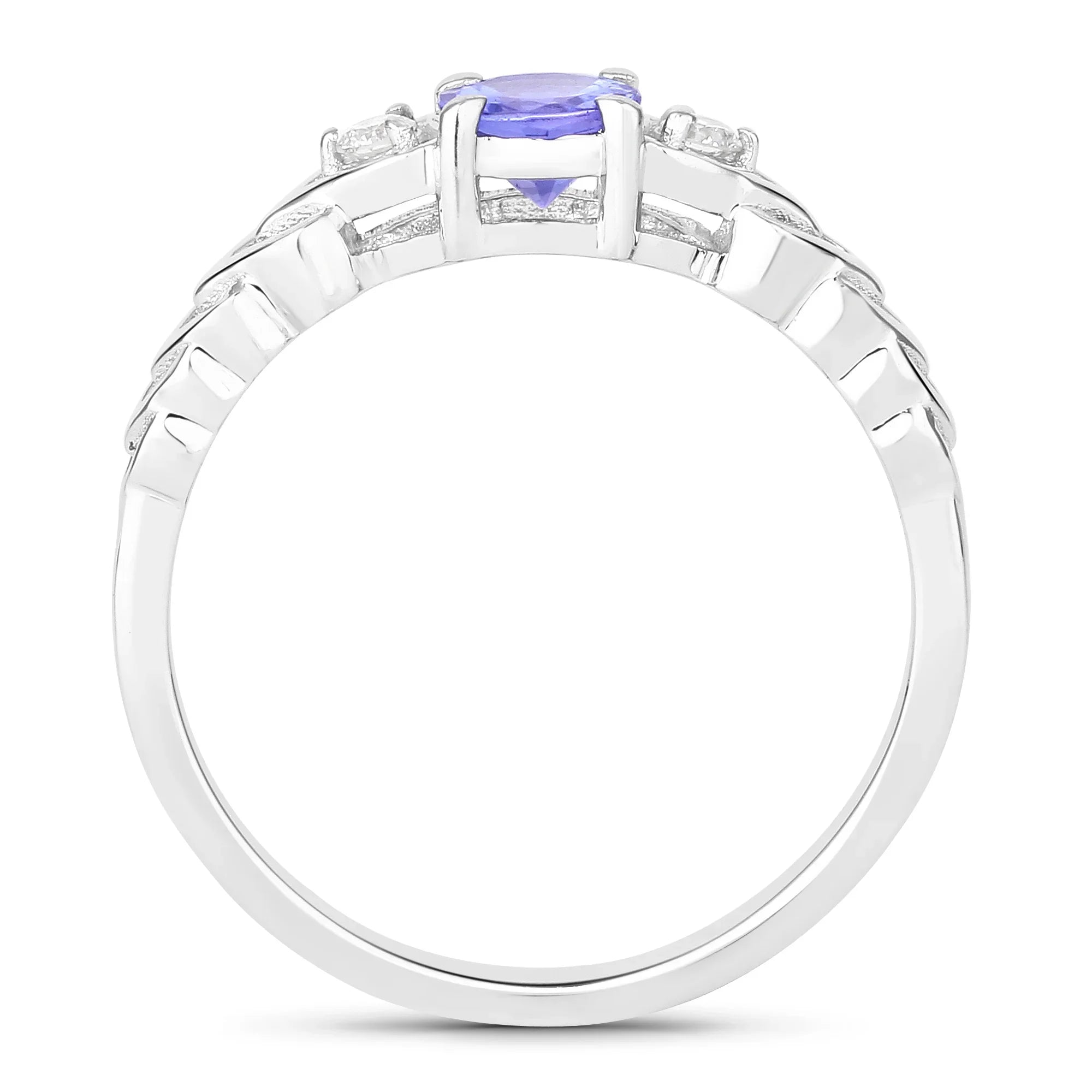 Natural Tanzanite and Lab Diamond Three Stone Ring