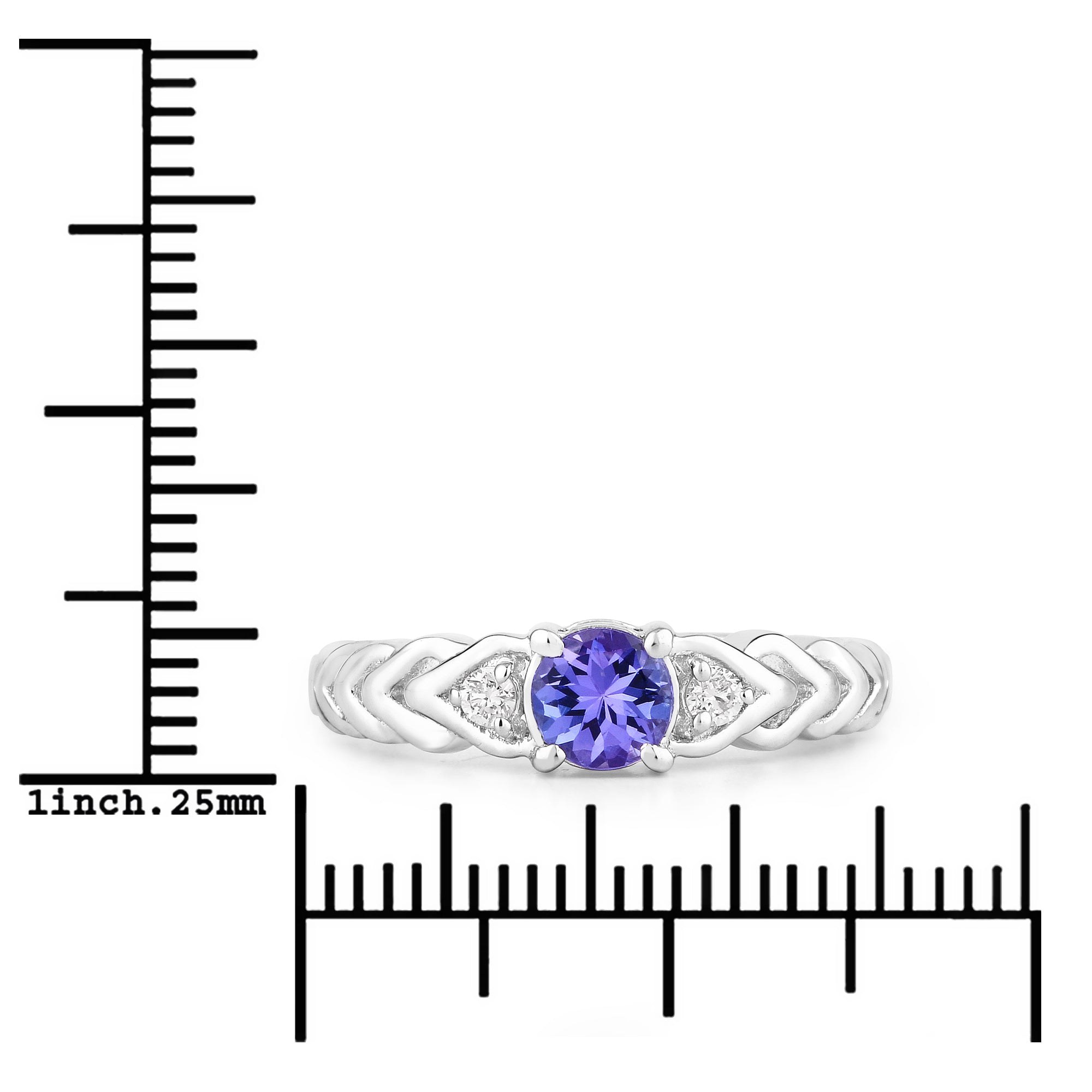 Natural Tanzanite and Lab Diamond Three Stone Ring