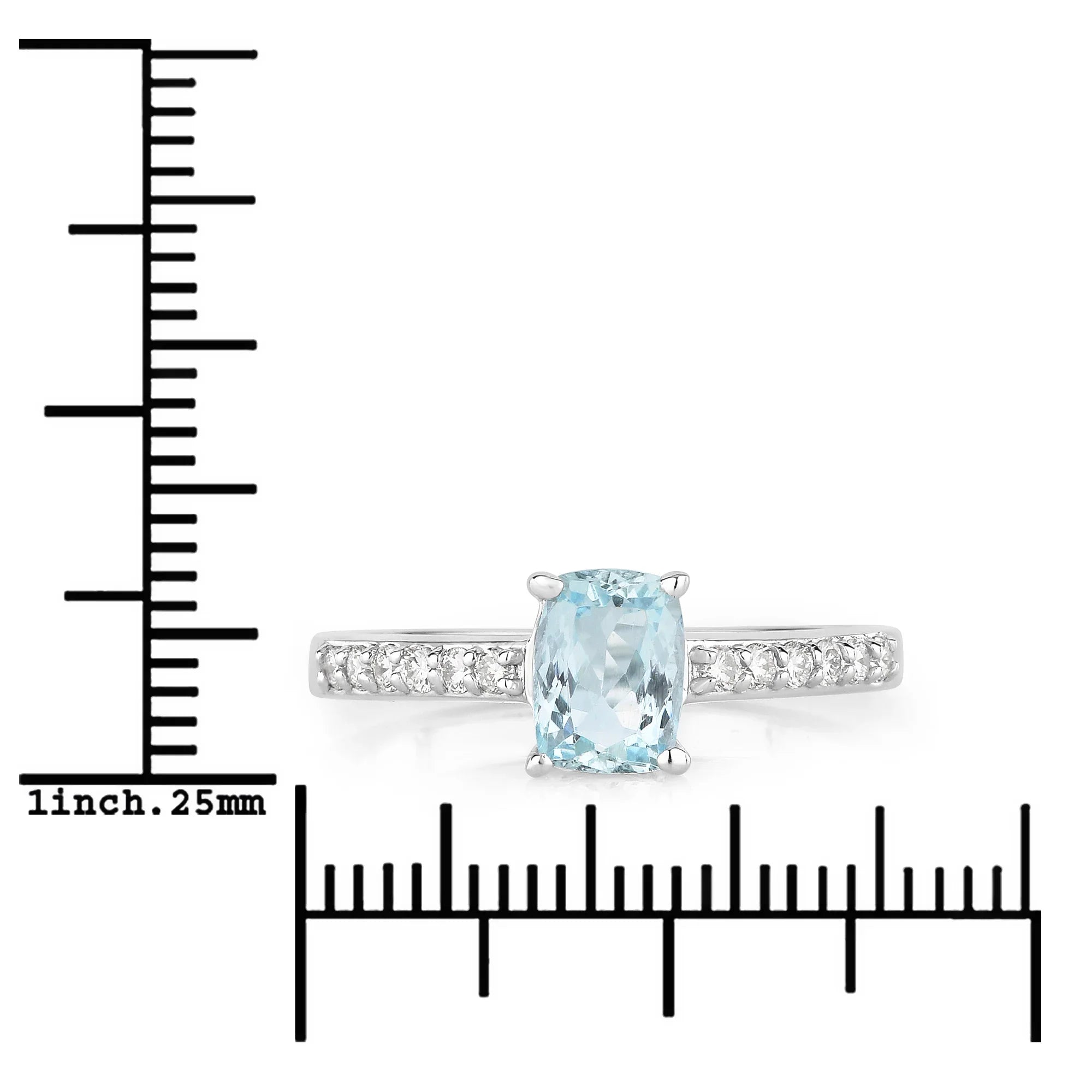 Natural Aquamarine Lab Diamond Cushion Cut Ring