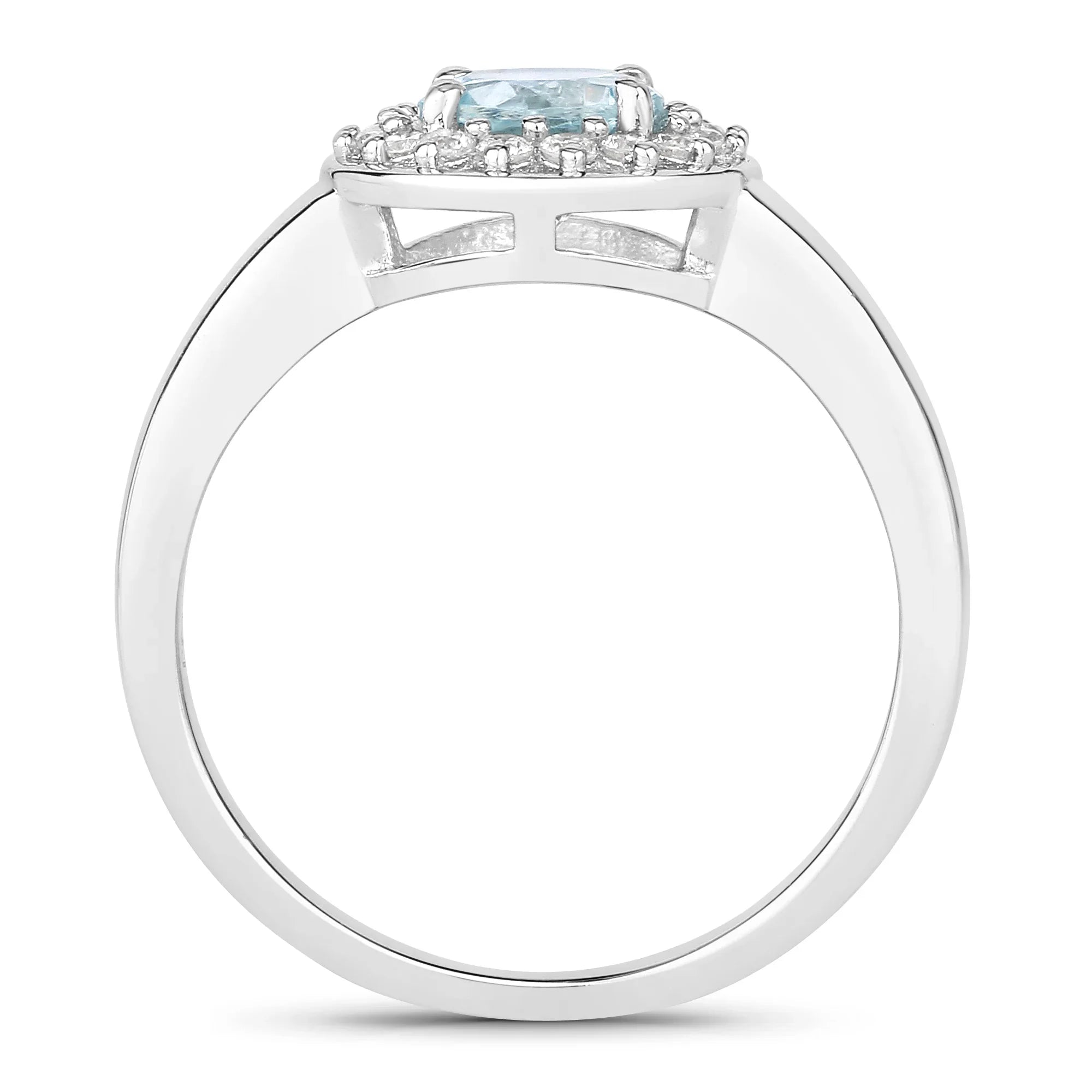 Natural Aquamarine and Lab Diamond Halo Ring