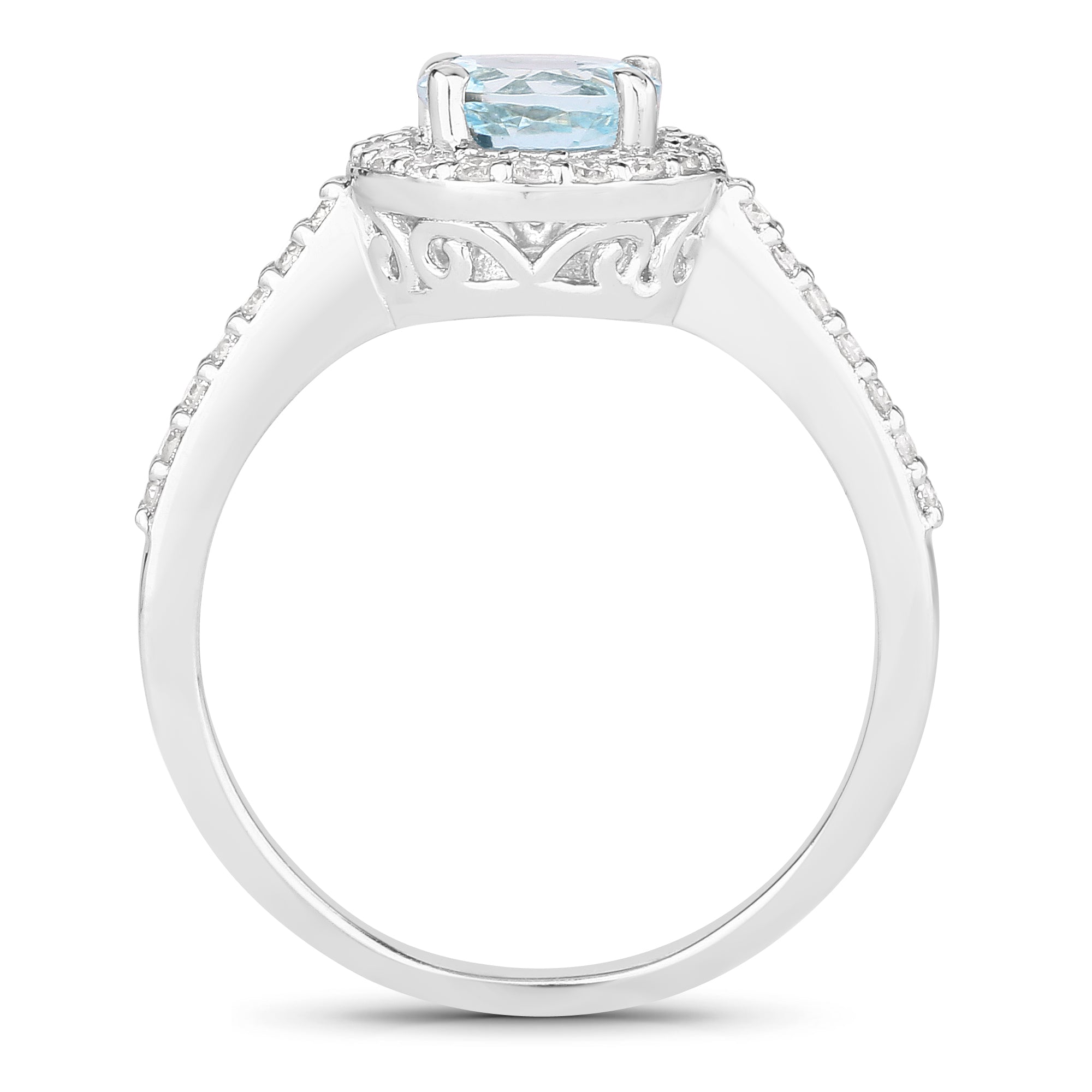 Natural Aquamarine and Diamond Halo Ring