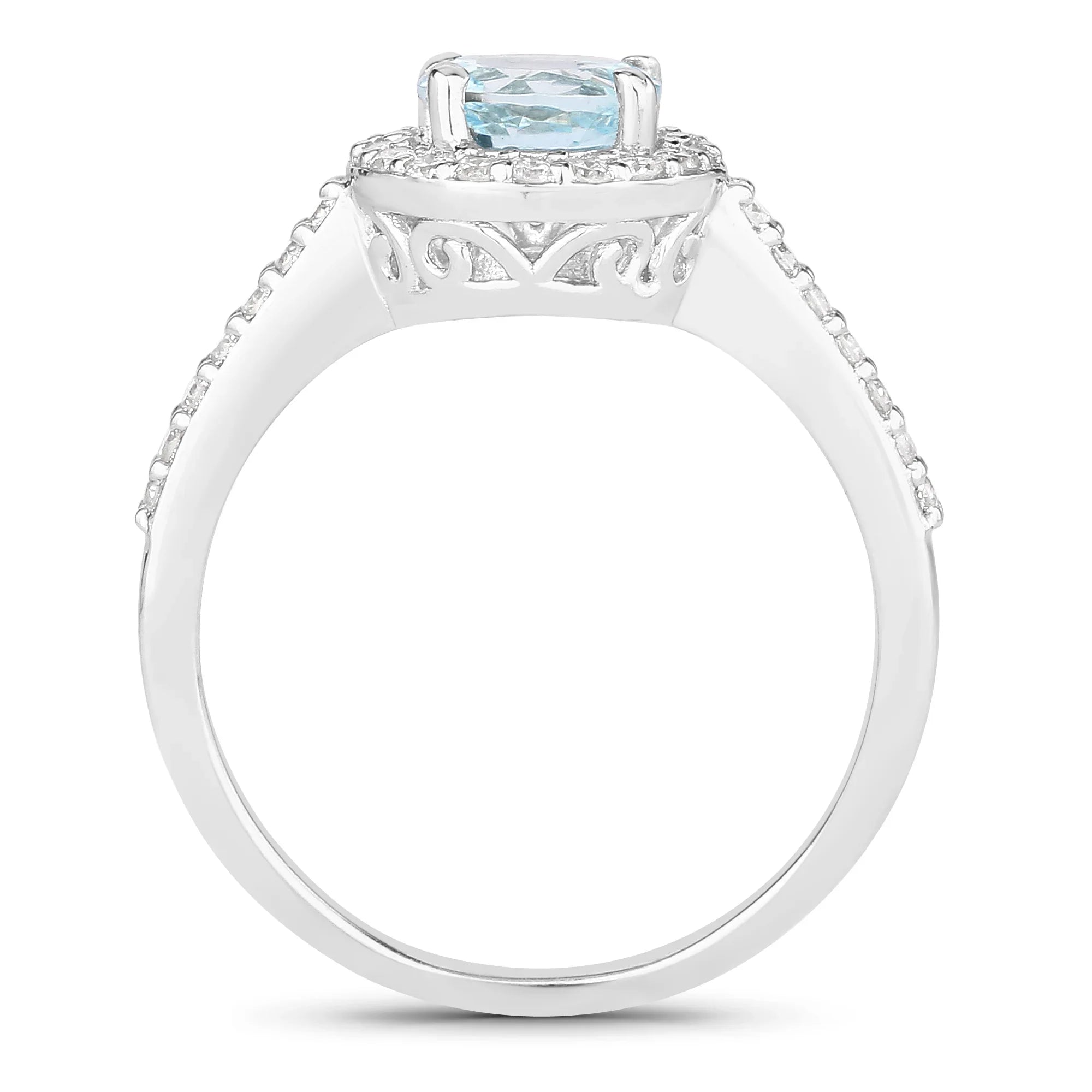 Natural Aquamarine and Diamond Halo Ring