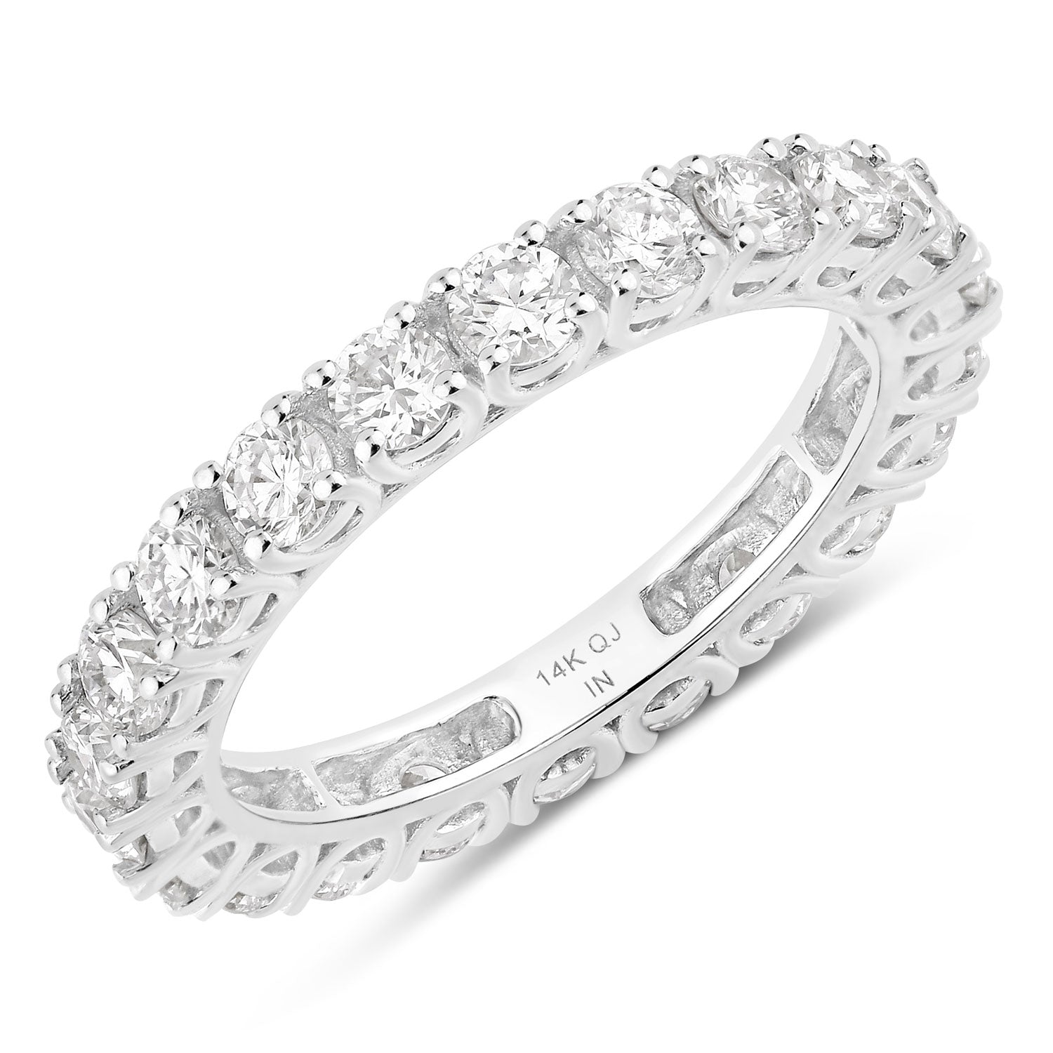2.00ct Round Lab Grown Diamond Prong Band 14K White Gold Ring image 1