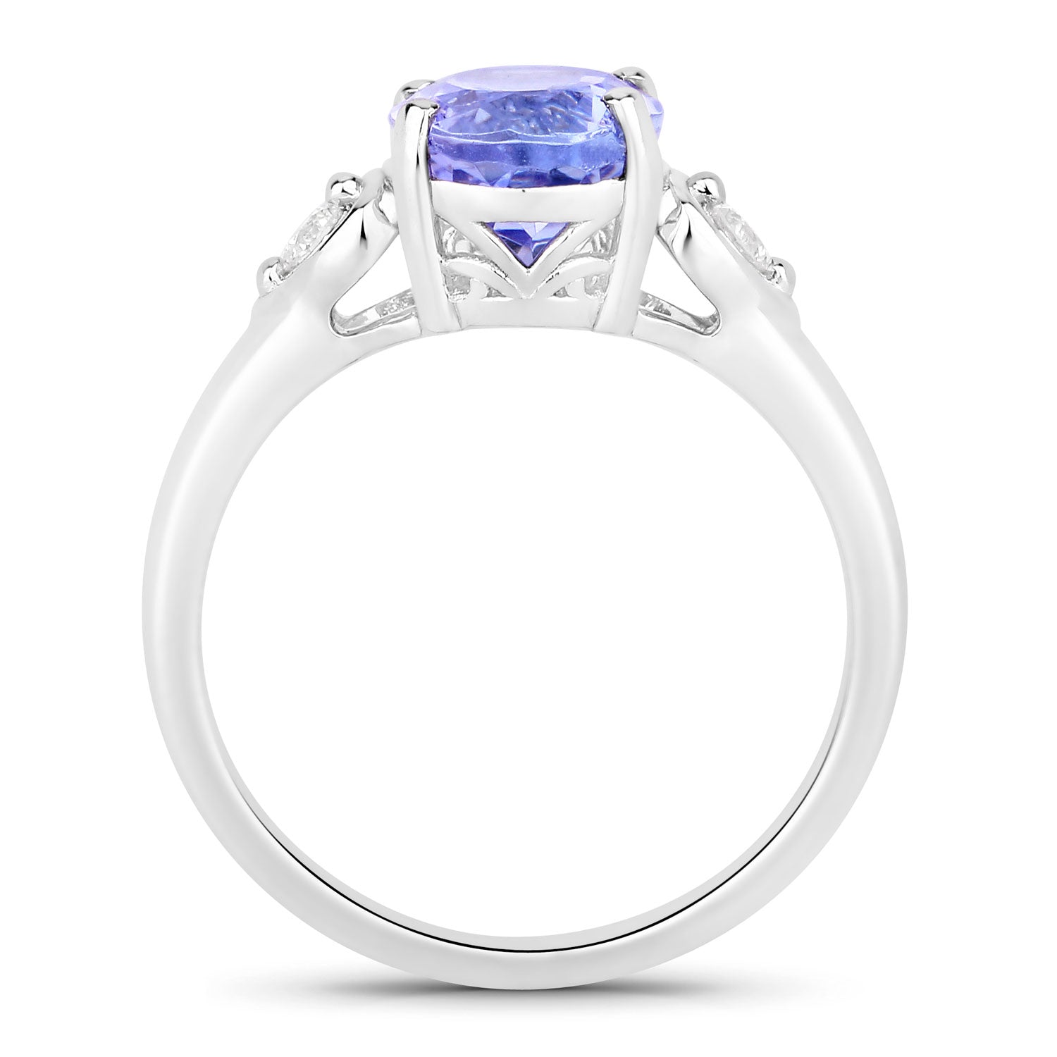 3.23 Cttw Oval Violet Tanzanite and Lab Diamond Rhodium over Silver 3-Stone Ring