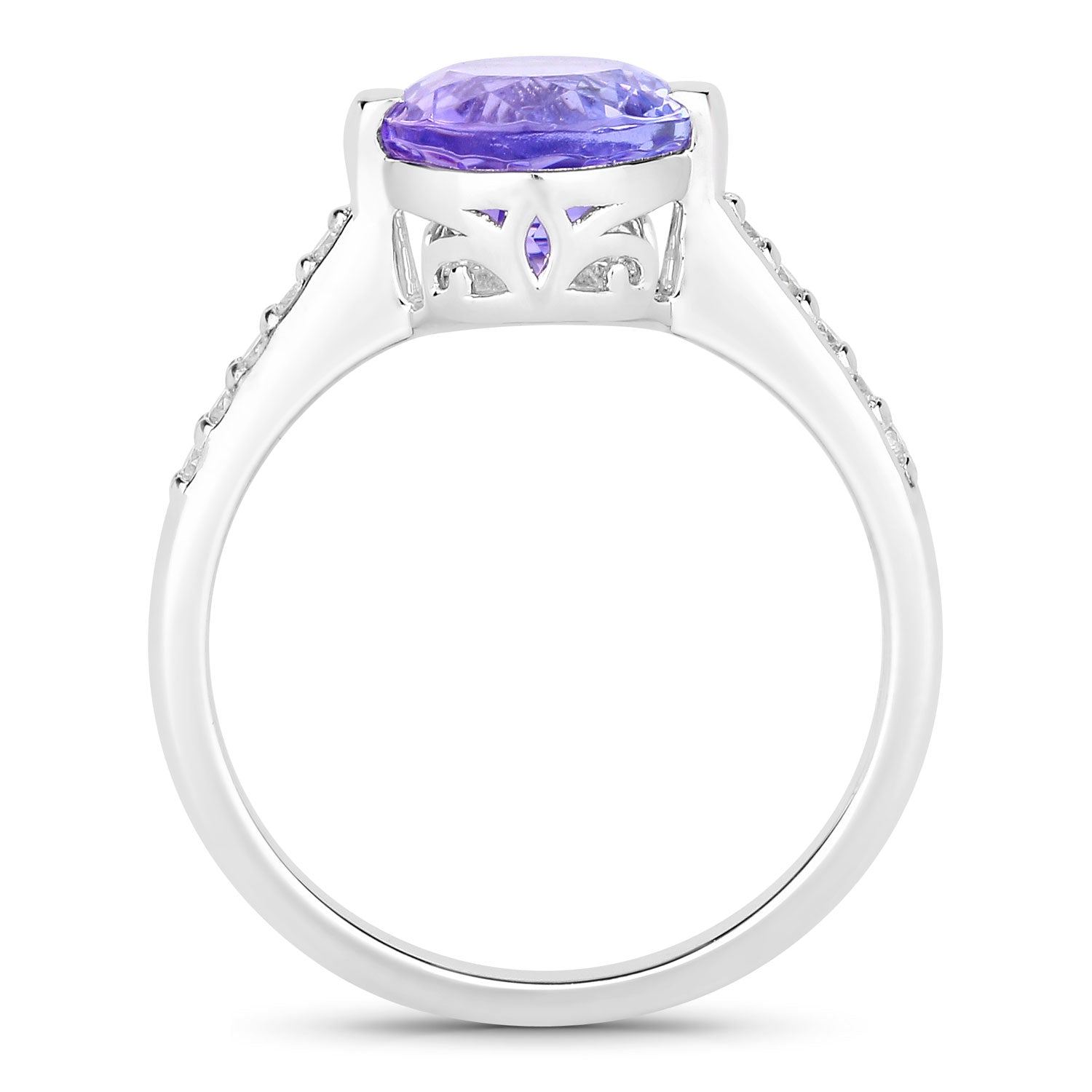 3.57 Cttw Oval Violet Tanzanite and Lab Diamond Rhodium over Silver Bridge Ring