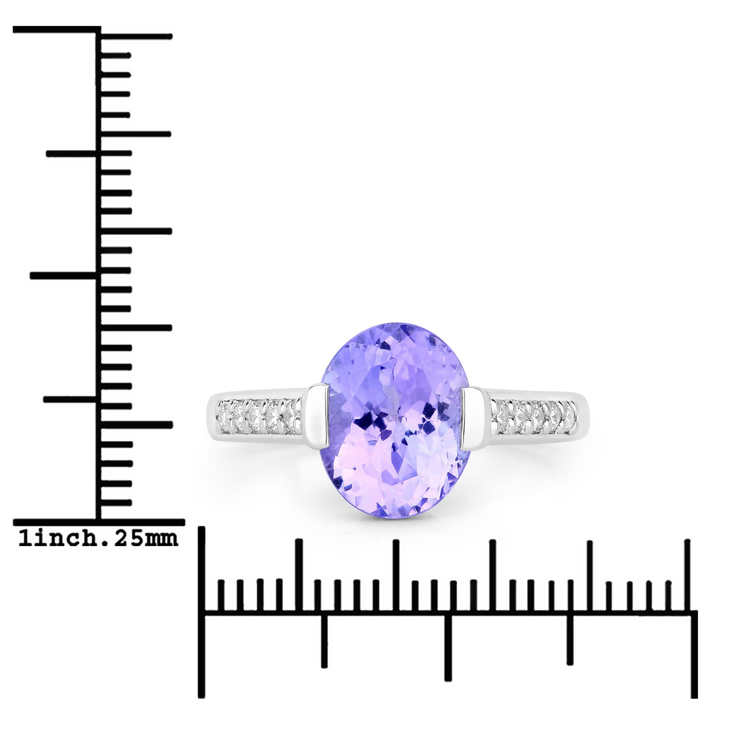 3.57 Cttw Oval Violet Tanzanite and Lab Diamond Rhodium over Silver Bridge Ring