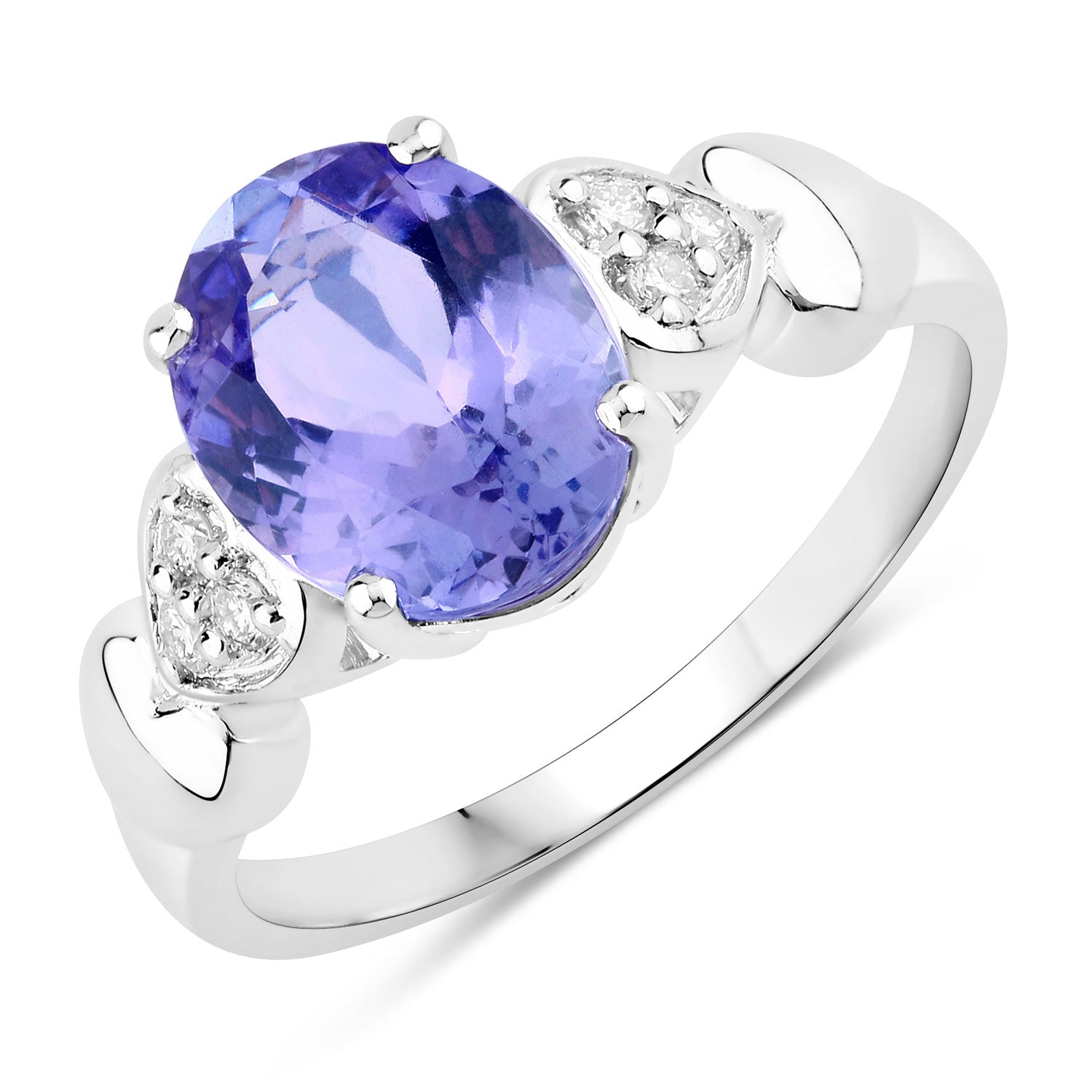 2.94 Cttw Oval Violet Tanzanite and Lab Diamond Rhodium over Silver Heart Shoulder Ring