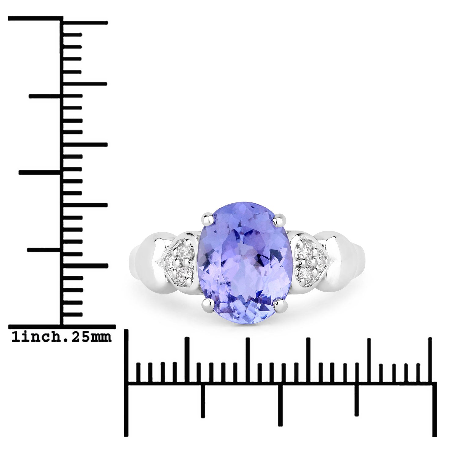2.94 Cttw Oval Violet Tanzanite and Lab Diamond Rhodium over Silver Heart Shoulder Ring