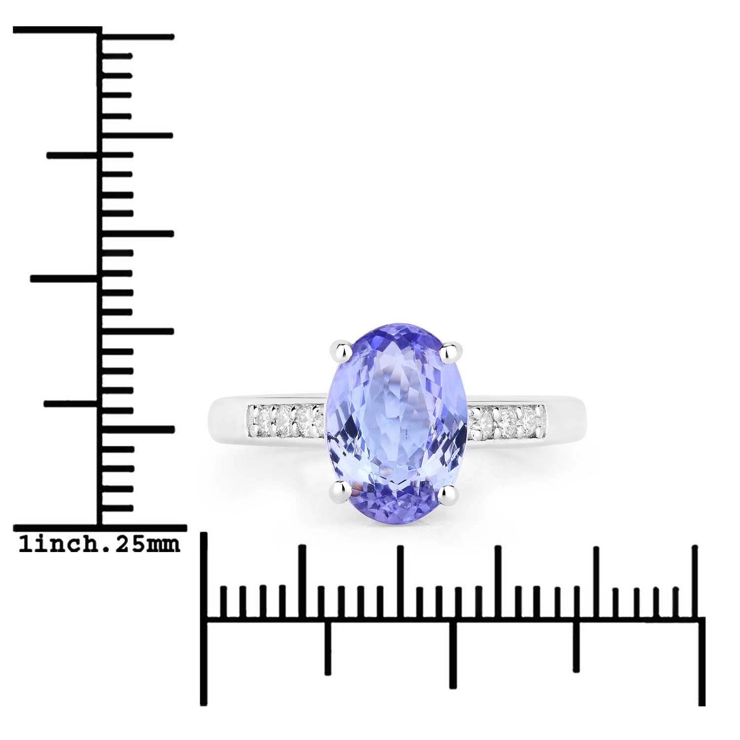 2.58 Cttw Oval Violet Tanzanite Lab Grown Diamond Rhodium over Silver Bridge Ring