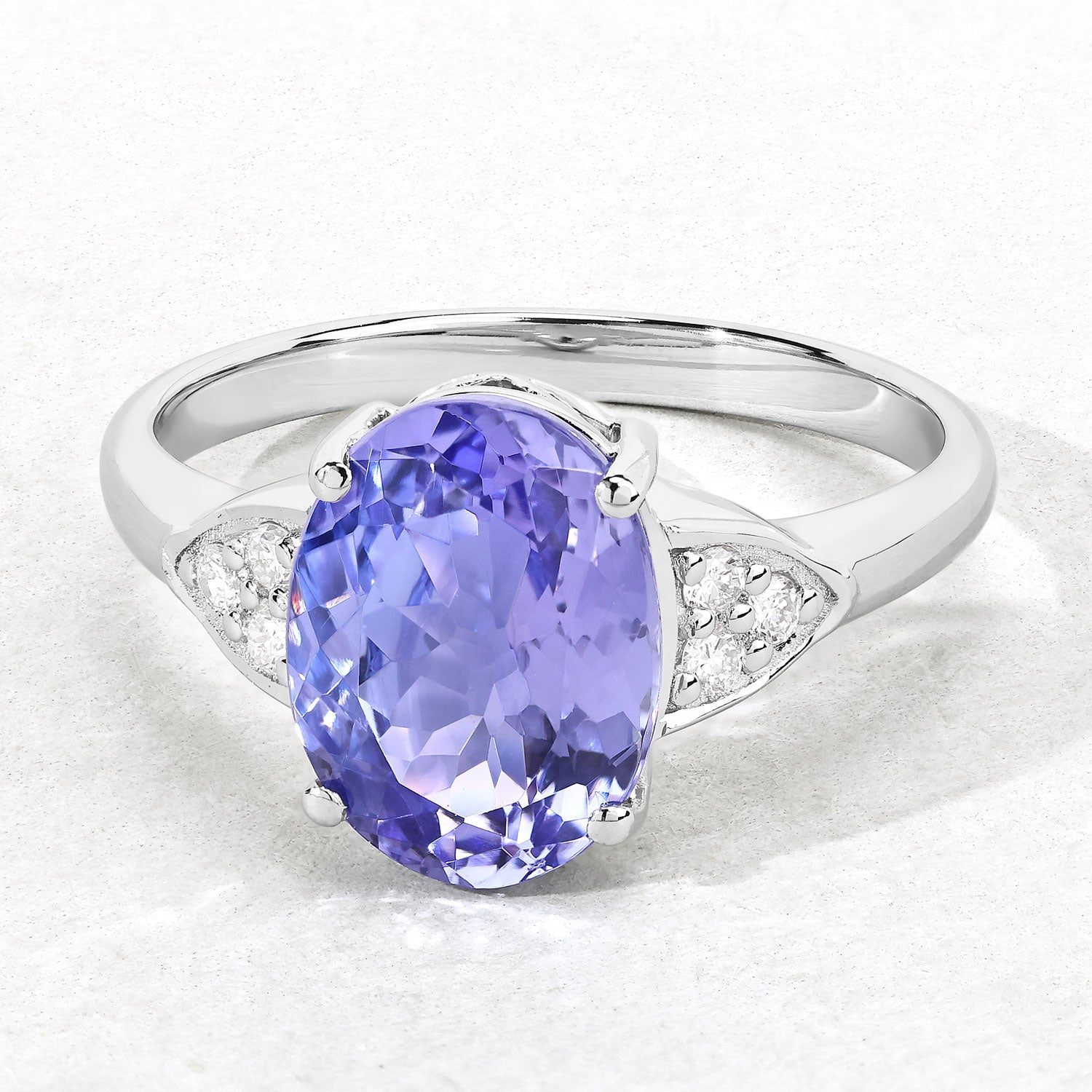 3.40 Cttw Oval Violet Tanzanite and Lab Diamond Rhodium over Silver Cocktail Ring
