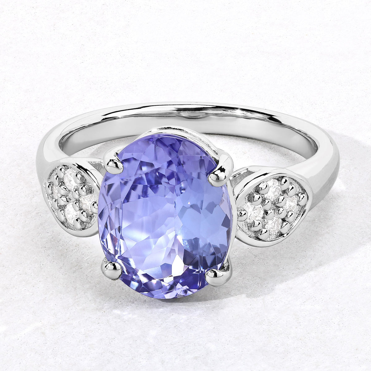 4.34 Cttw Oval Violet Tanzanite and Lab Diamond Rhodium over Silver Cocktail Ring