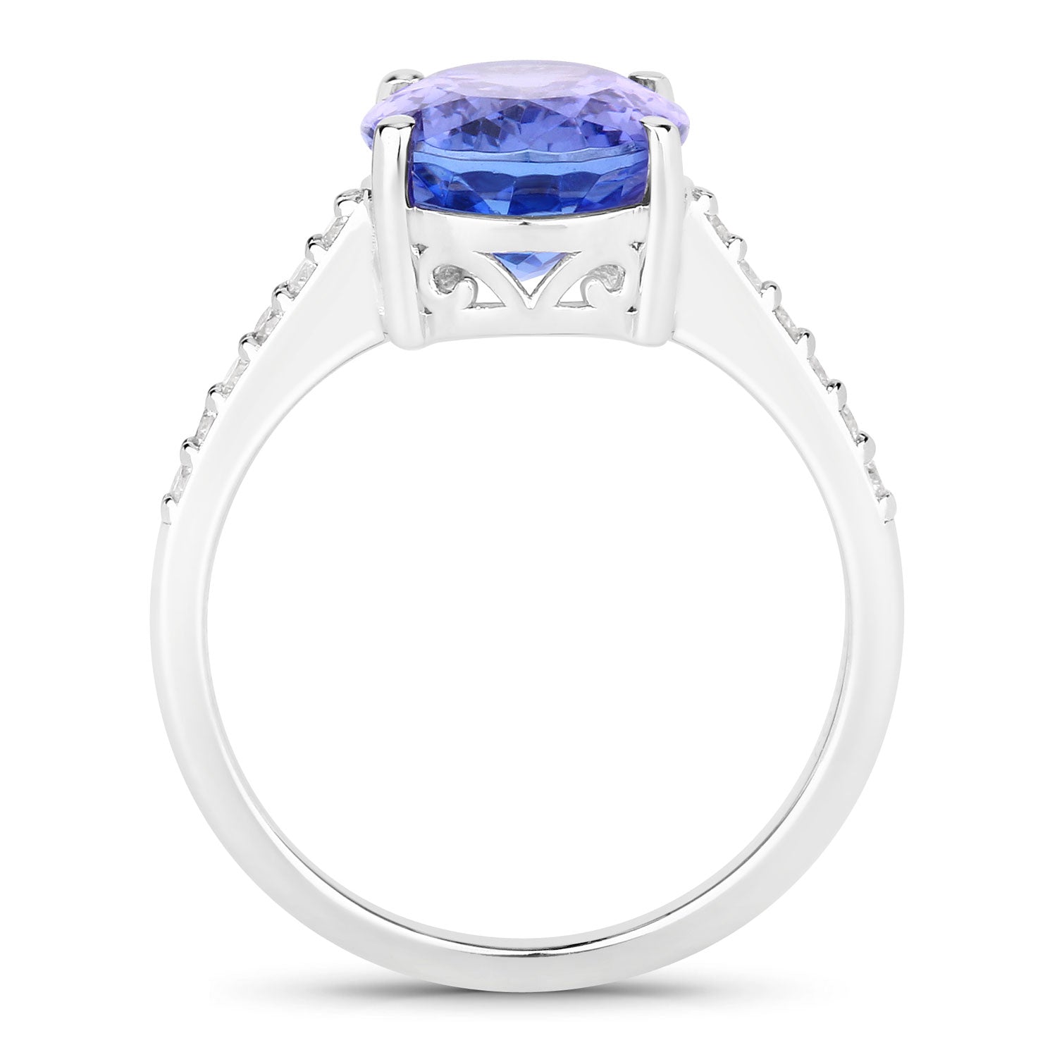 3.66 Cttw Oval Violet Tanzanite and Lab Grown Diamond Rhodium over Silver Bridge Ring