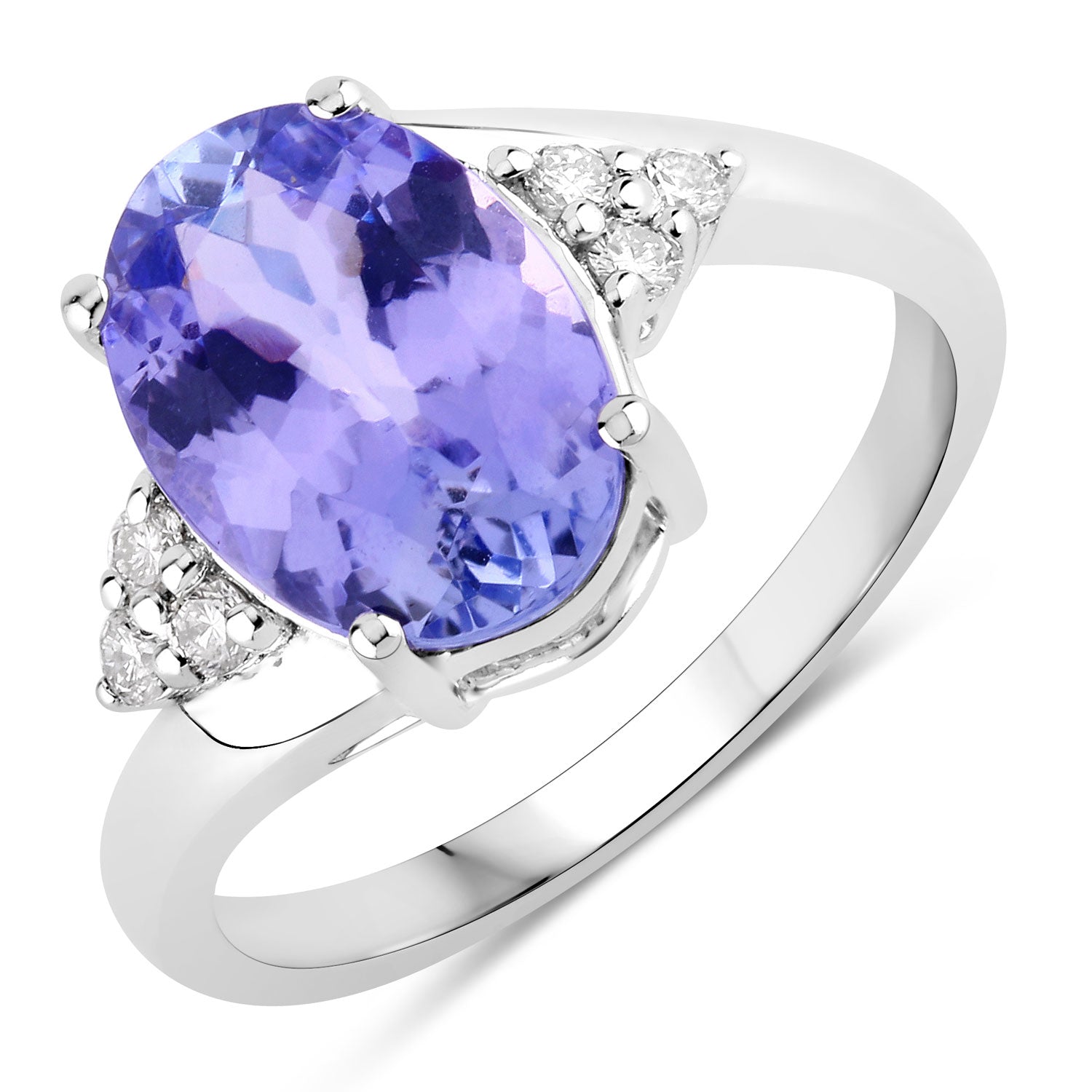 3.63 Cttw Oval Violet Tanzanite and Lab Grown Diamond Rhodium over Silver Bypass Ring