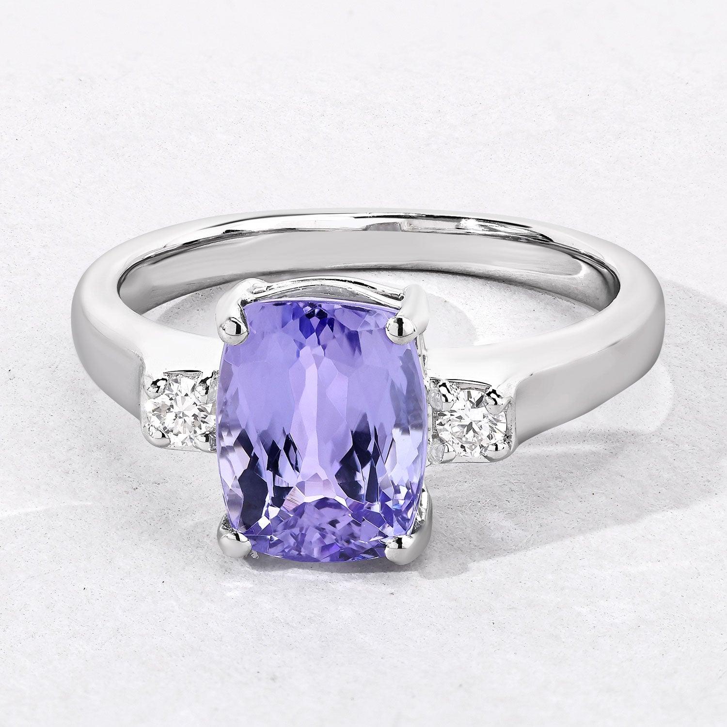 2.88 Cttw Cushion Violet Tanzanite and Lab Diamond Rhodium over Silver 3-Stone Ring