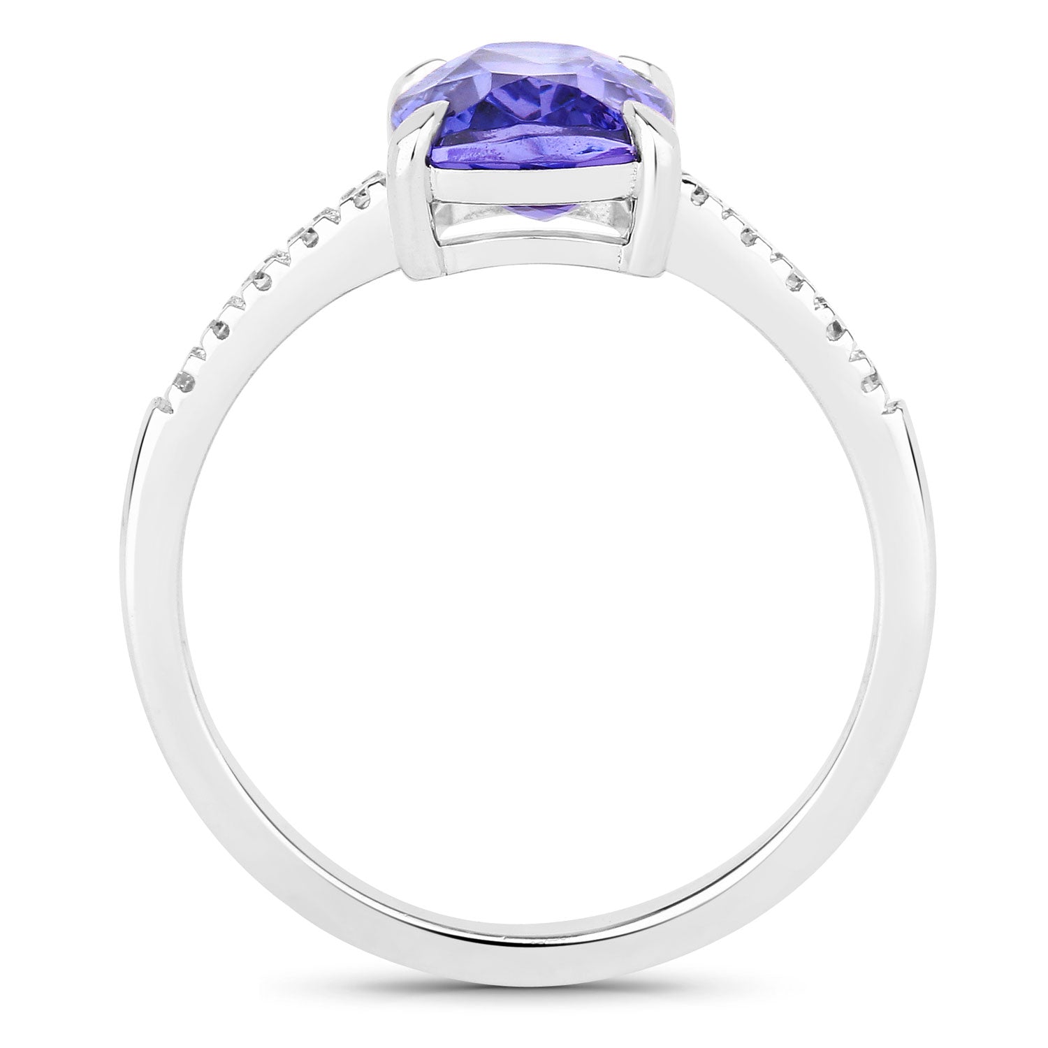 2.85 Cttw Cushion Violet Tanzanite and Lab Diamond Rhodium over Silver Bridge Ring