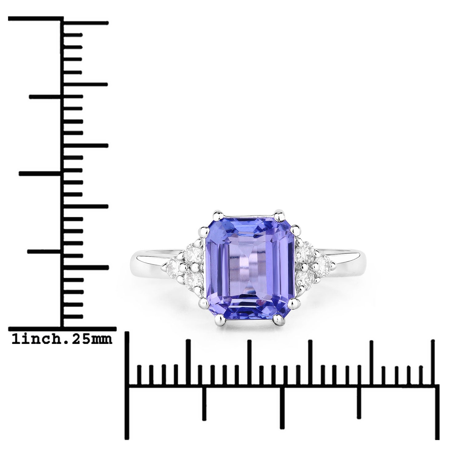 3.53 Cttw Octagon Violet Tanzanite and Lab Diamond Rhodium over Silver Side Cluster Cocktail Ring