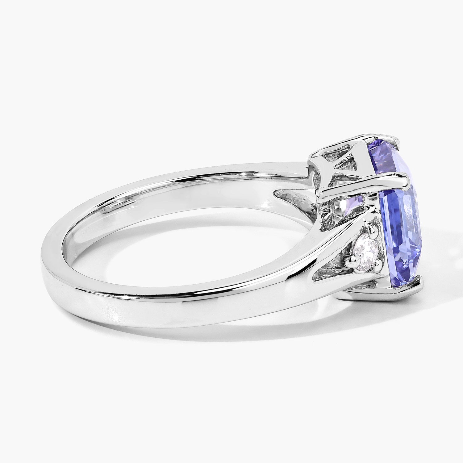 3.28 Cttw Octagon Violet Tanzanite and Lab Diamond Rhodium over Silver 3-Stone Ring
