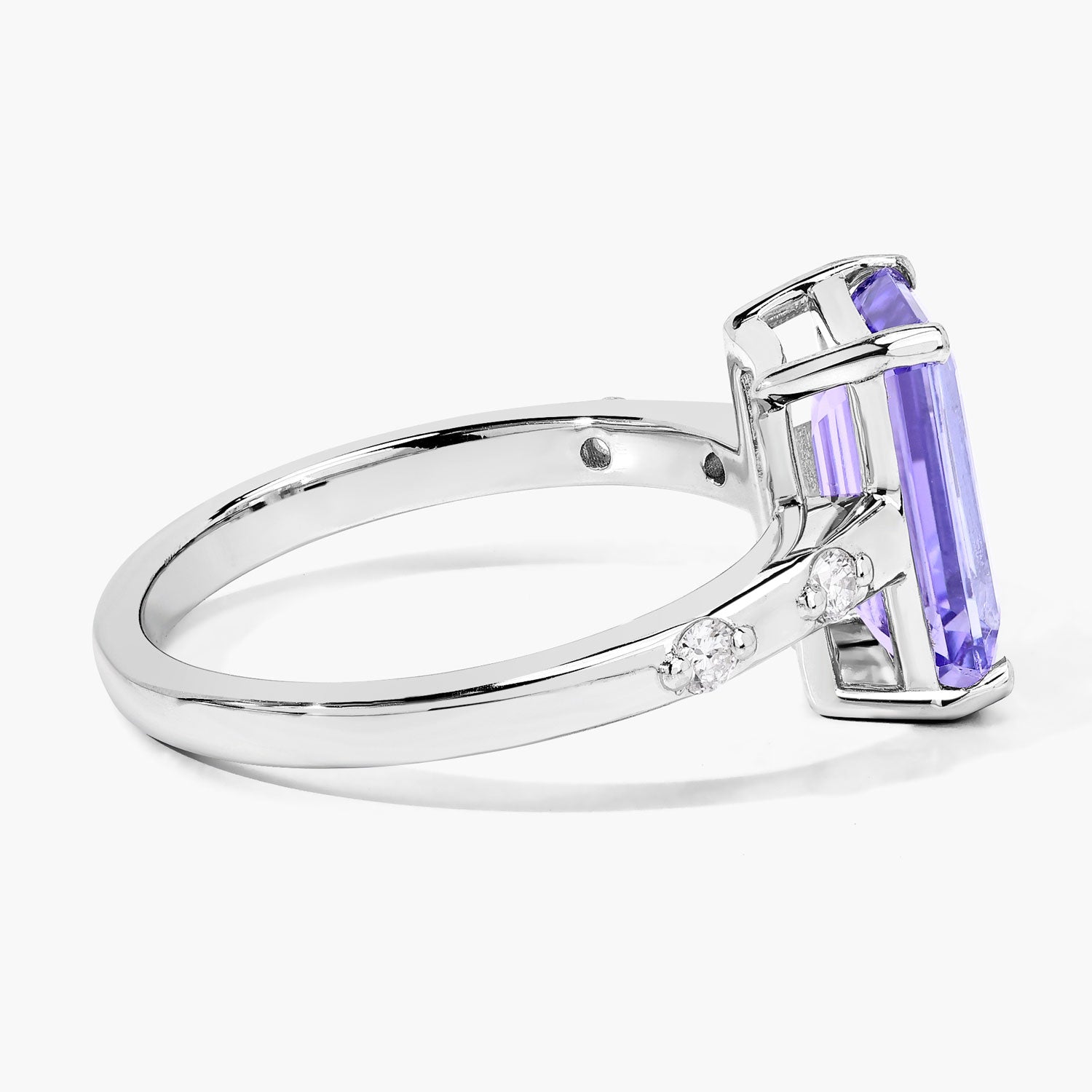 3.33 Cttw Octagon Violet Tanzanite and Lab Diamond Rhodium over Silver 5-Stone Ring