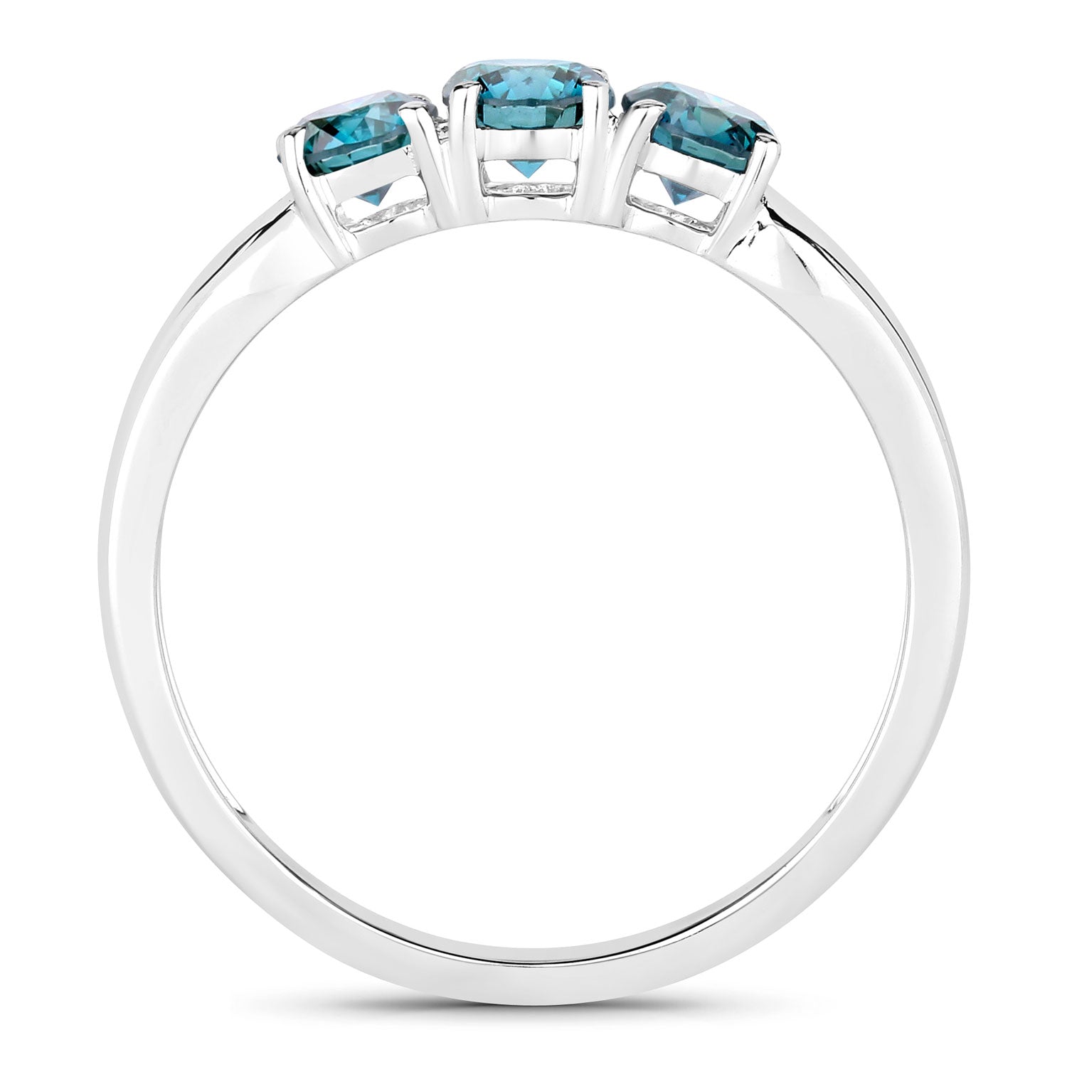 0.98 Cttw Round Teal Blue Diamond 14K White Gold Three Stone Ring