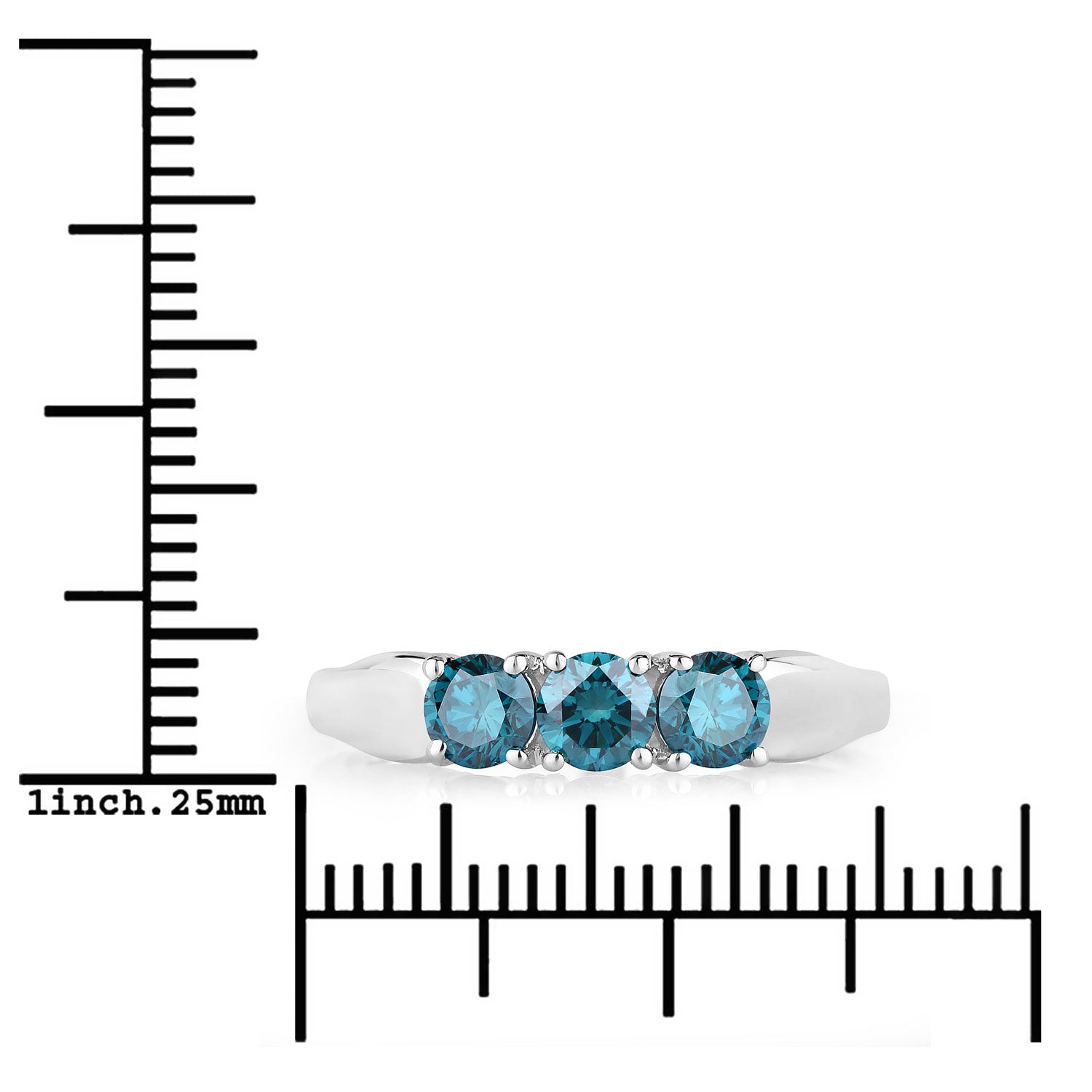0.98 Cttw Round Teal Blue Diamond 14K White Gold Three Stone Ring