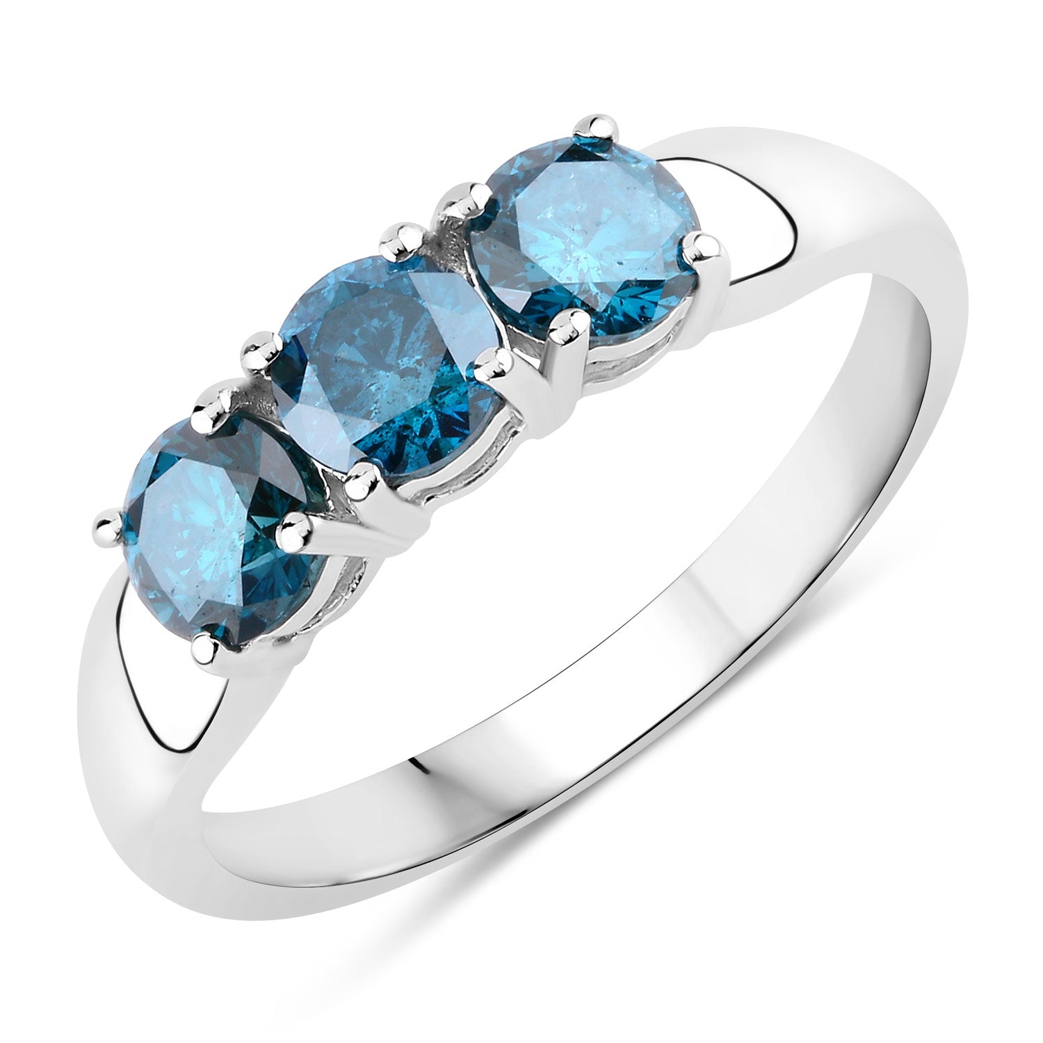 1.09 Cttw Round Teal Blue Diamond 14K White Gold Three Stone Ring