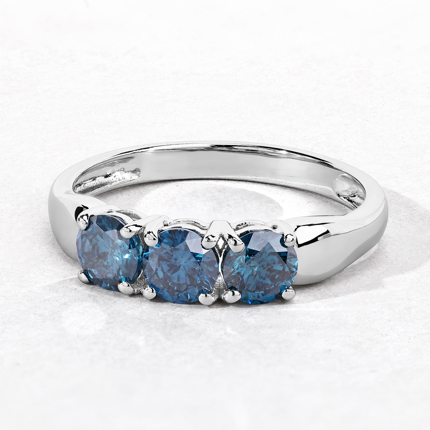1.09 Cttw Round Teal Blue Diamond 14K White Gold Three Stone Ring