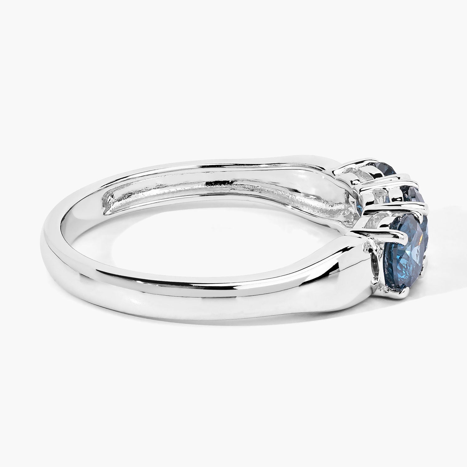 1.09 Cttw Round Teal Blue Diamond 14K White Gold Three Stone Ring