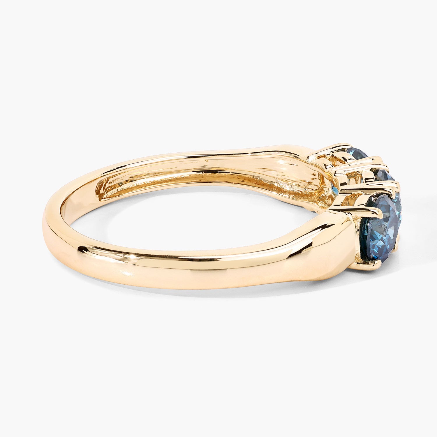 1.09 Cttw Round Teal Blue Diamond 14K Yellow Gold Three Stone Ring