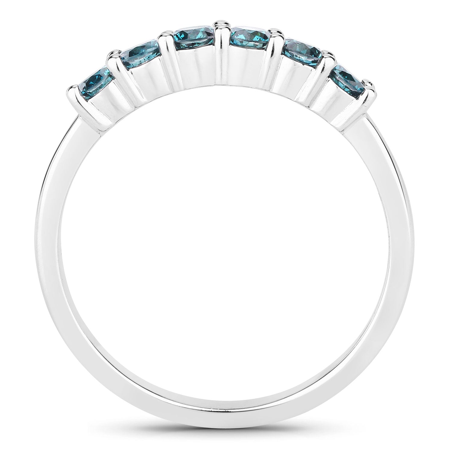 0.50 Cttw Round Teal Blue Diamond Rhodium Plated Silver 7-Stone Ring