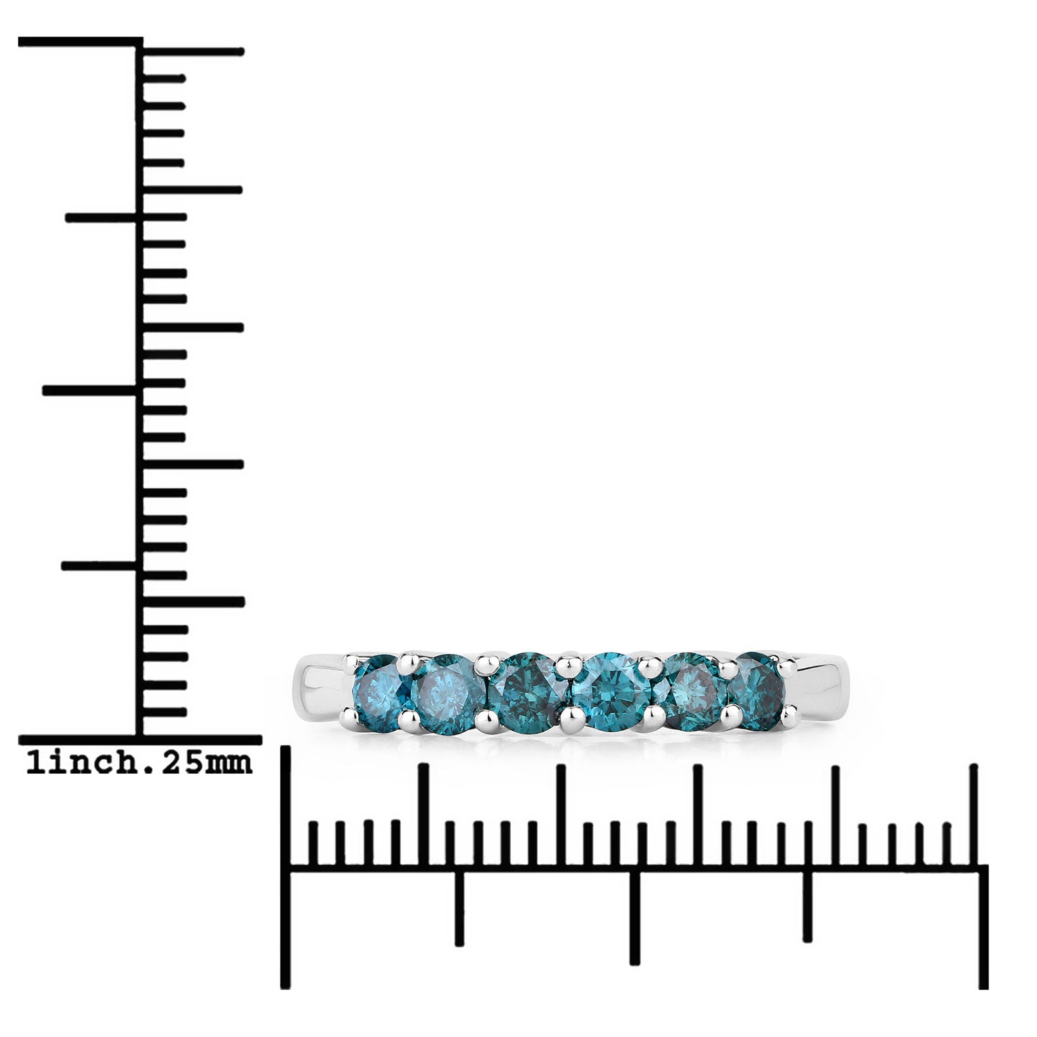 0.50 Cttw Round Teal Blue Diamond Rhodium Plated Silver 7-Stone Ring