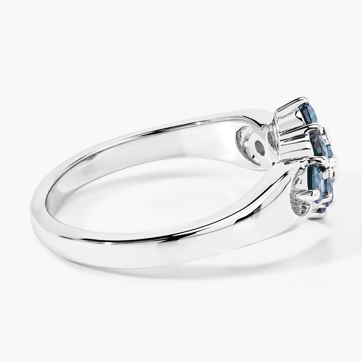 0.76 Cttw Round Teal Blue Diamond Rhodium Plated Silver Diagonal Cluster Ring