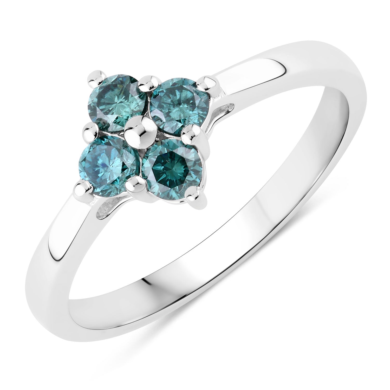 0.50 Cttw Round Teal Blue Diamond Rhodium Plated Silver Cluster Ring
