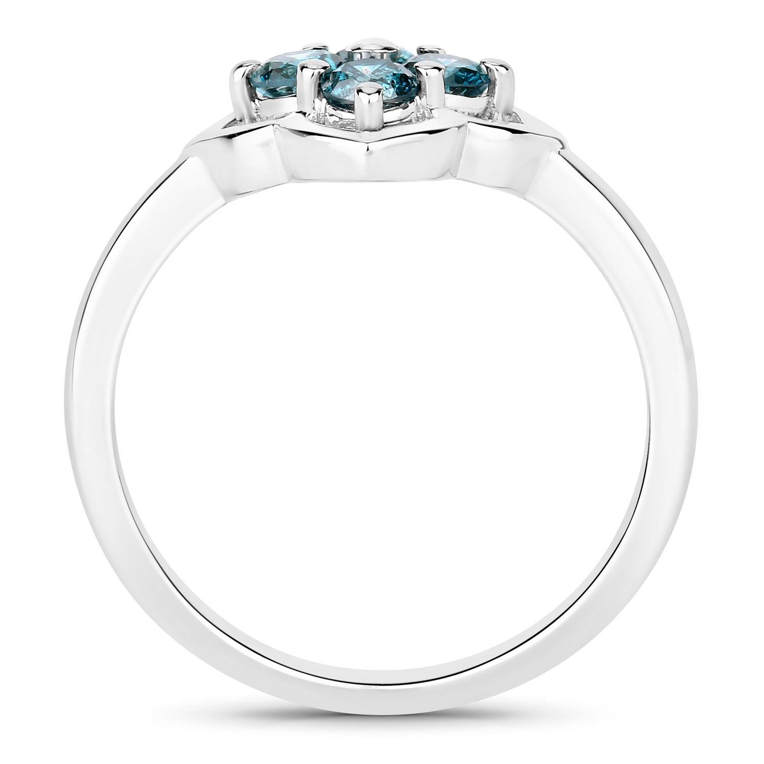 0.50 Cttw Round Teal Blue Diamond Rhodium Plated Silver Clover Cluster Ring