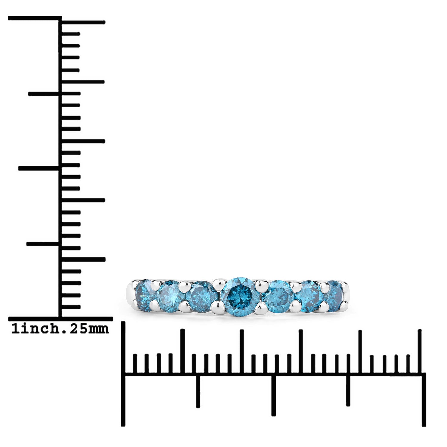 0.76 Cttw Round Teal Blue Diamond Rhodium Plated 925 Silver Five Stone Band Ring