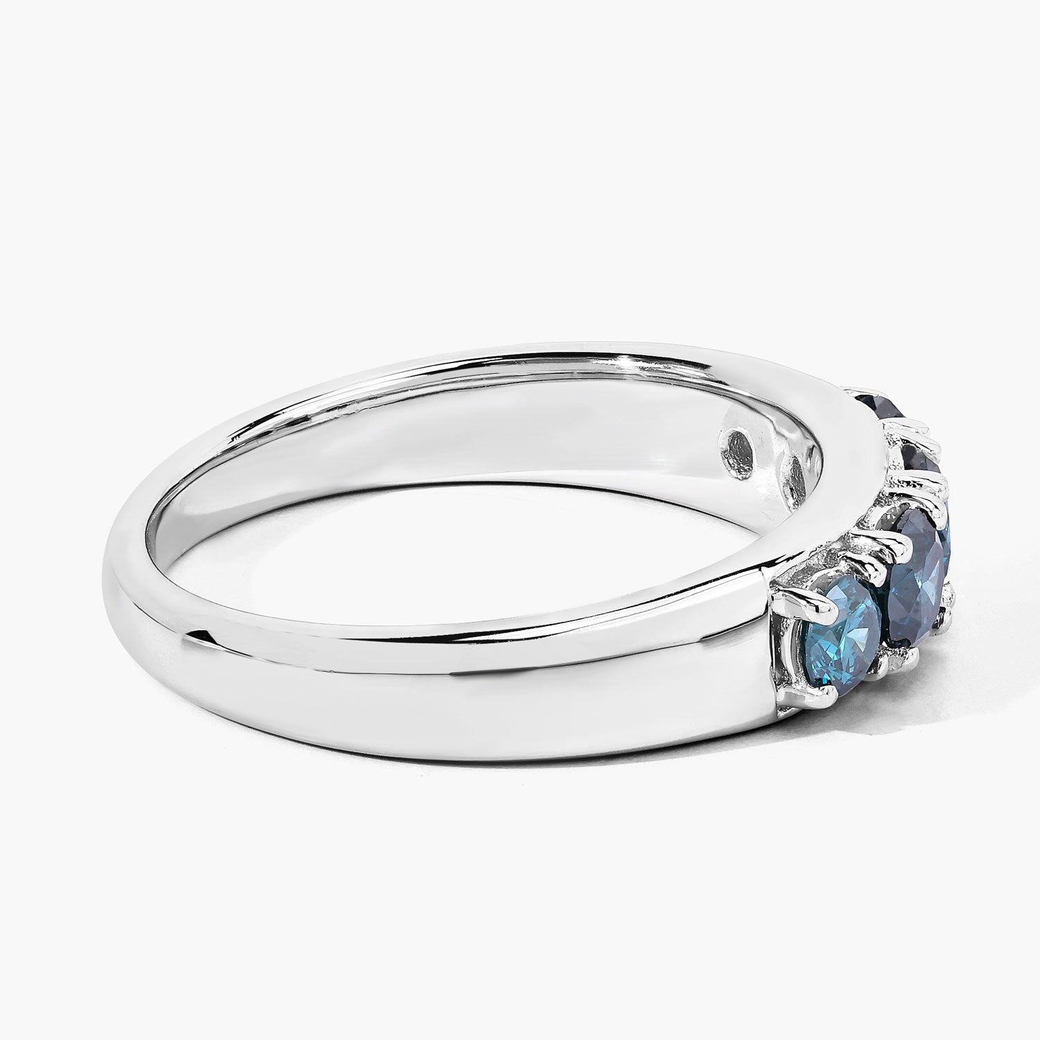 0.75 Cttw Round Teal Blue Diamond Rhodium Plated Silver Five Stone Band Ring